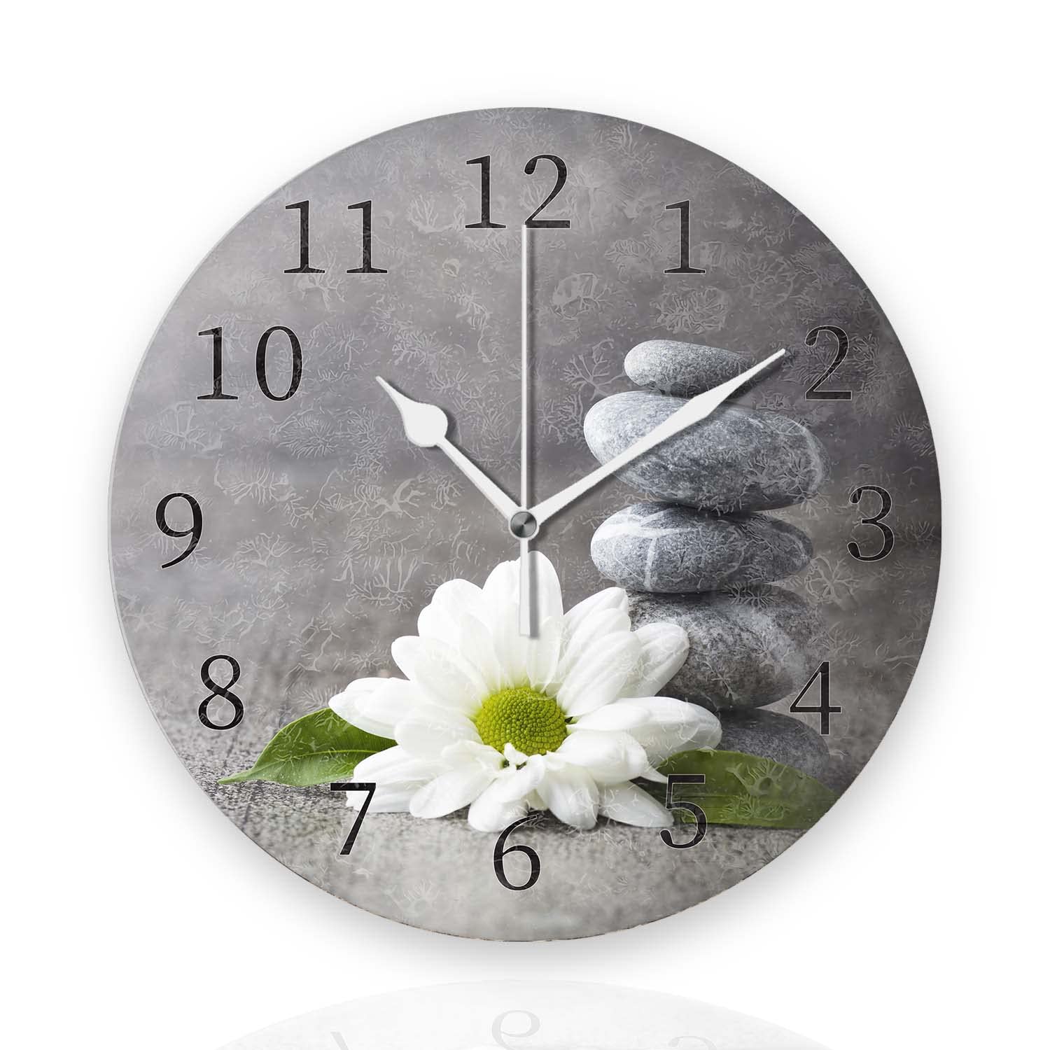 Tiawutal Battery Operated Wall Clocks 12 Inch,Grey Stone and Flowers,Silent Home Decor for Bathroom,Living Room,Bedroom