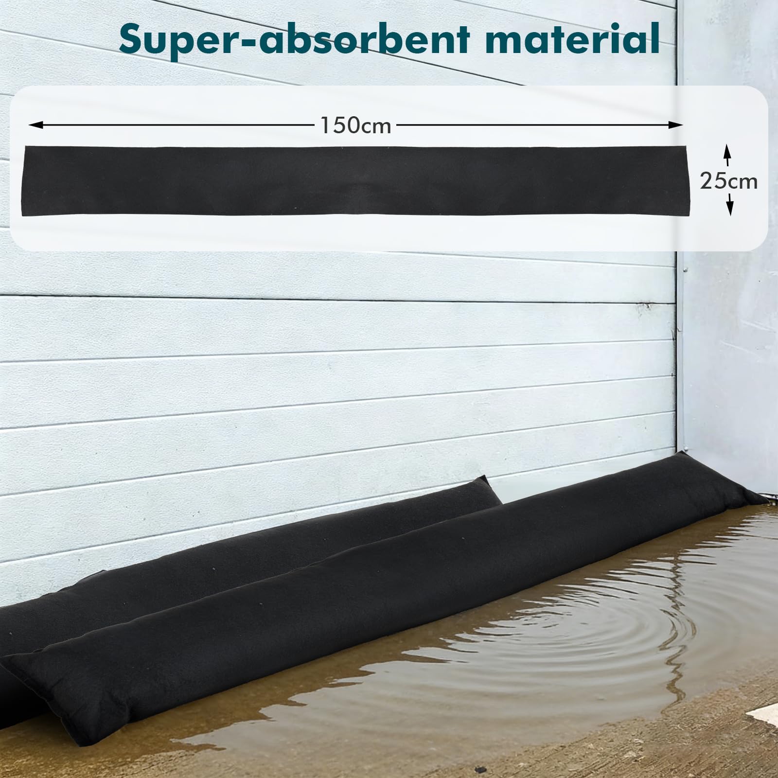 Lot de 4 barrières d'inondation activées par l'eau de 150 cm pour portes d'entrée, barrière de protection contre les inondations pour garage et cave