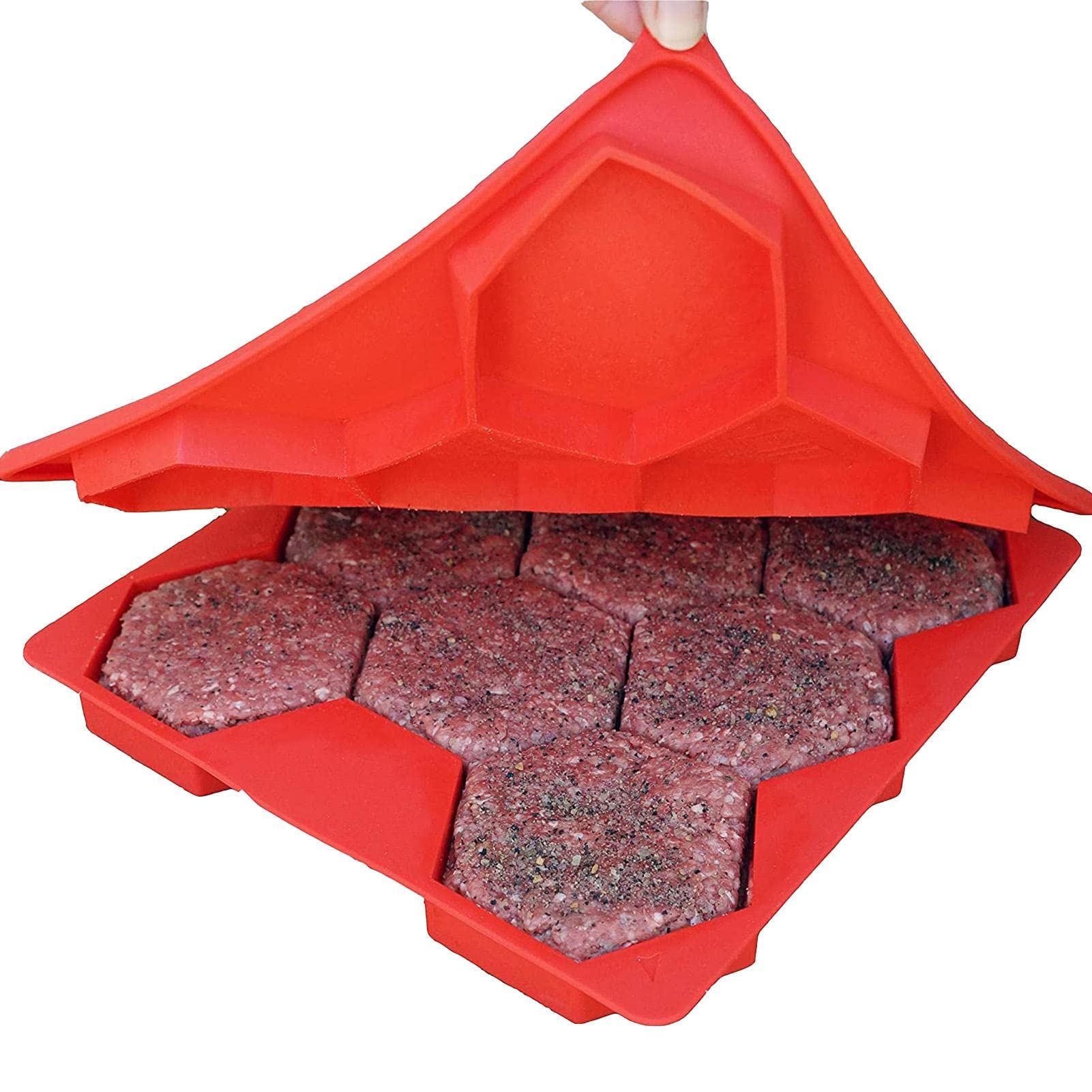 backlight Burgerform - 8-in-1-Antihaft-Hamburger-Schiebeform, sechseckige Patty Maker-Presse | Gefüllte Burger Formen und einfrieren, um Patties zum Einfrieren, Grillen und Kochen herzustellen