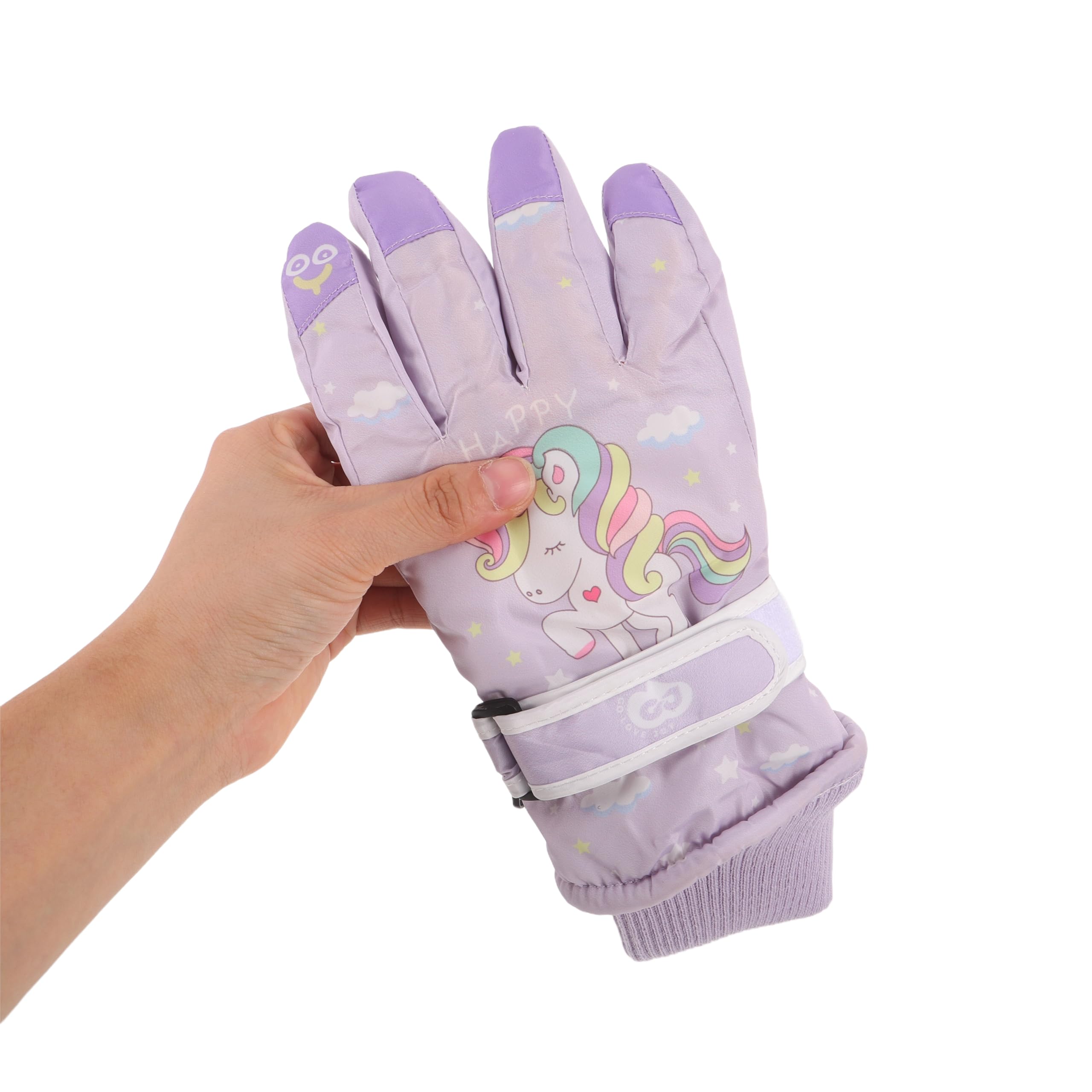 BESPORTBLE Guantes de Esquí Infantiles Impermeables y Térmicos para Invierno Mitones Gruesos Aislamiento de Doble Capa Diseño Unicornio Talla M 6-12 Años para Snowboard y Actividades al