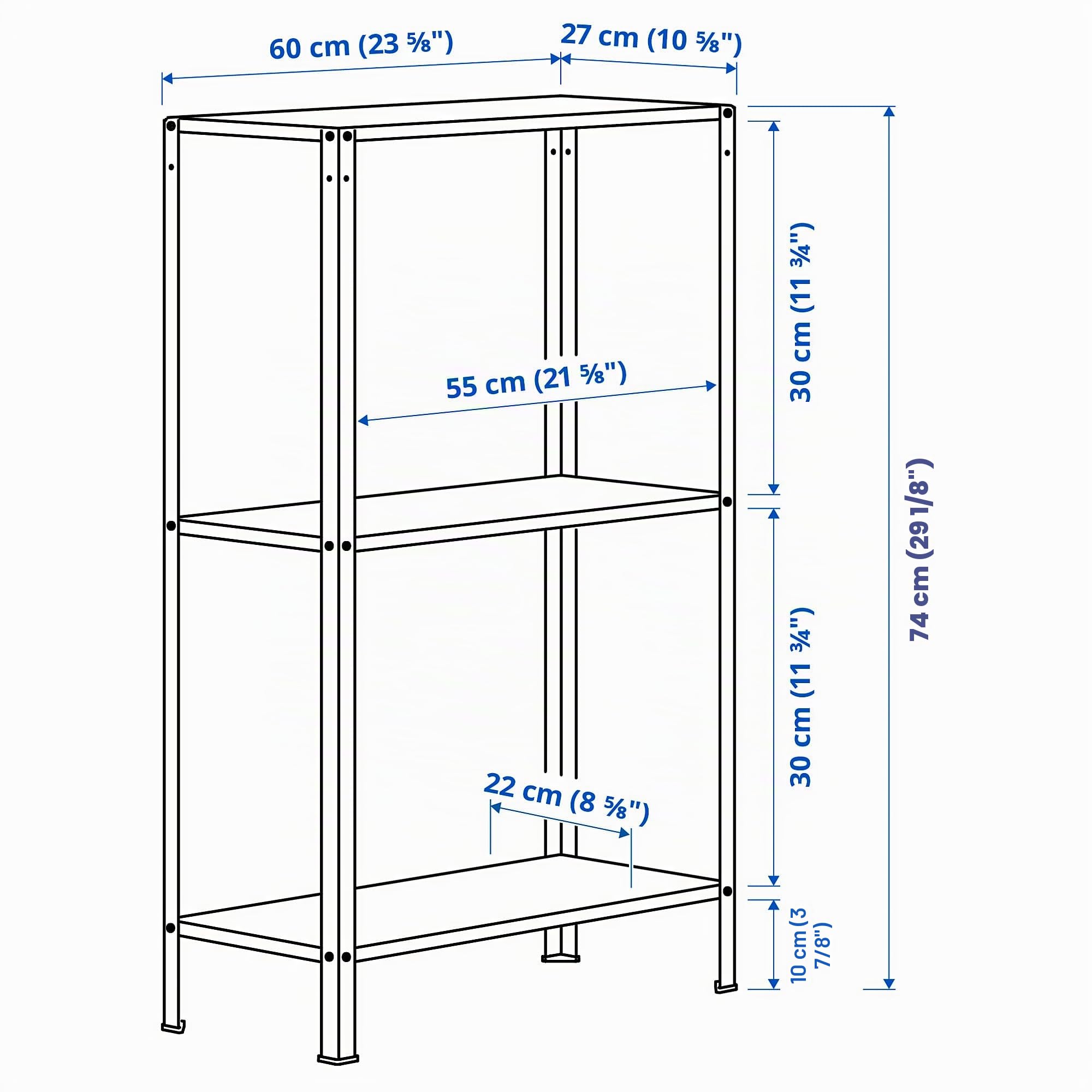 Hyllis Étagère de rangement en acier pour jardin ou extérieur 3 étages, 60 x 27 x 74 cm
