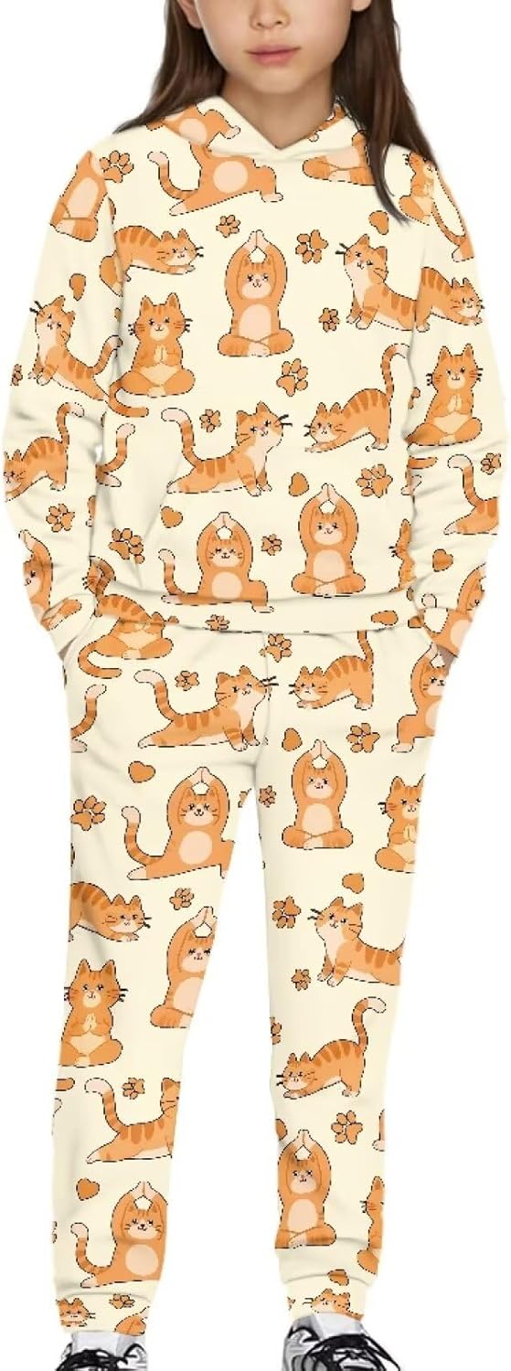 Renewold 2 Piece Set Girls Long Sleeve Tracksuits Kids Hoodie Sweatshirt and Jogger Sweatpants Set Sweatsuits 4-12 Years