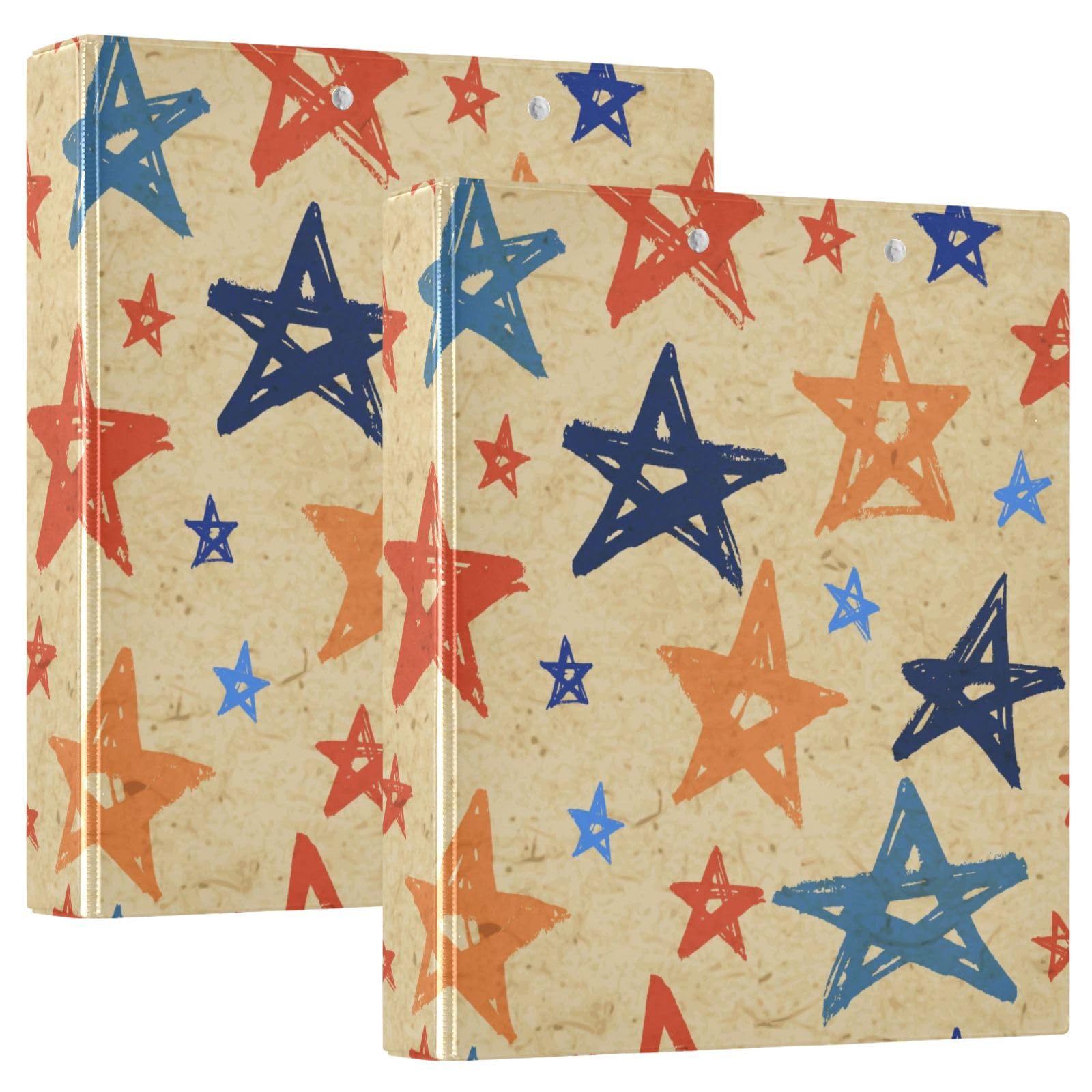 Vozoza Grunge Retro Stars Decorative 3 Ring Binder 1.5 Inch Large View Binders with Pockets File Organizer for Office College School, 2 Pack