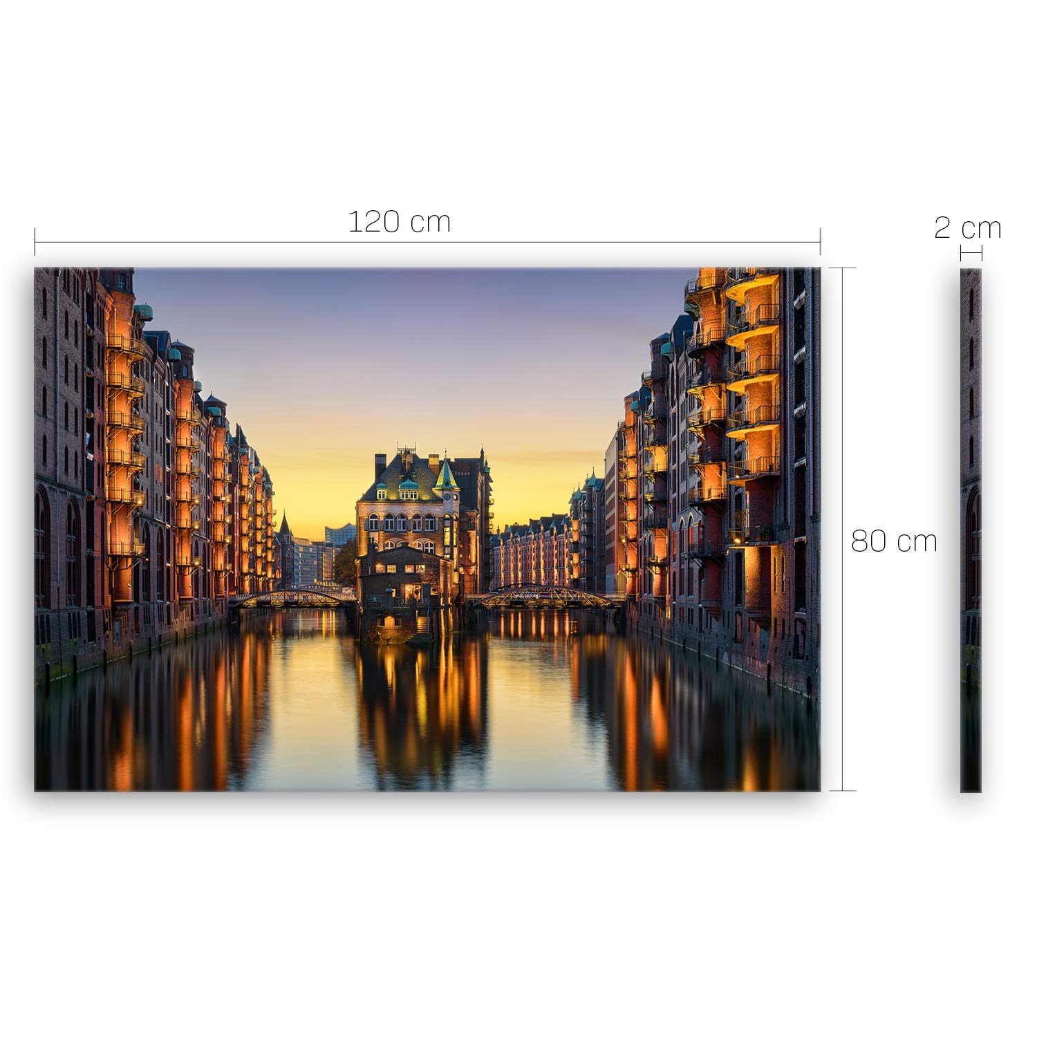 ge Bildet Bild auf Leinwand | Wasserschloss in der Speicherstadt - Hamburg D in 120x80 cm als Wandbild XXL | Wand-deko Dekoration Wohnung modern Bilder | 2211