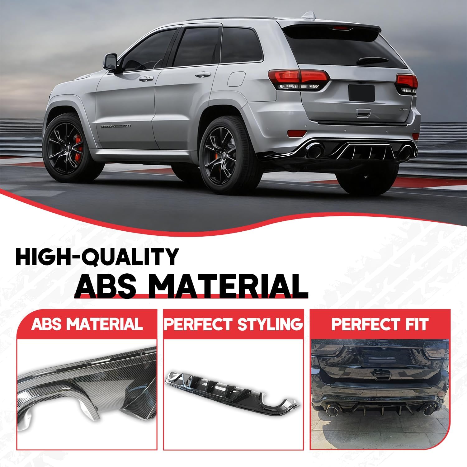 Rear Diffuser Compatible with Jeep Grand Cherokee SRT 2014-2021, Rear Bumper Lip Lower Diffuser Grand Cherokee SRT Accessories (Carbon Fiber, Rear Diffuser)