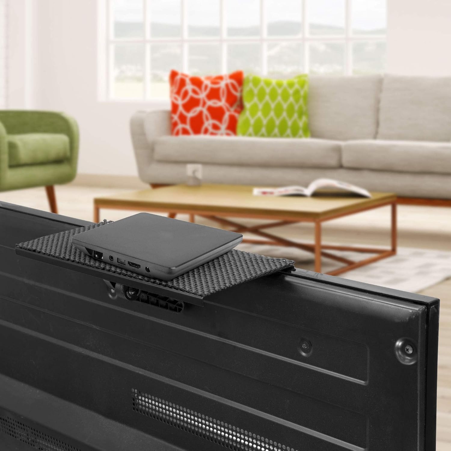 Mount-It! Above TV Shelf for Wall Mounted TV – Adjustable No-Drill TV Top Shelf for Cable Box & Streaming Devices – 12” Compact Flat Screen TV Shelf Mount with Anti-Slip Surface, 13.2 lb Capacity