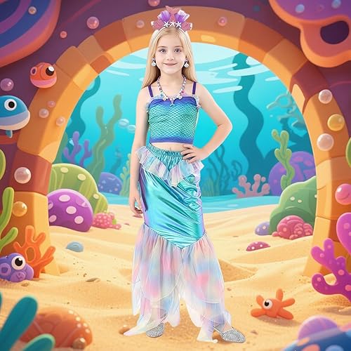 Miniatura 6 de Disfraz de sirena para niñas, disfraz de princesa para cumpleaños, cosplay, disfraces de Halloween con accesorios