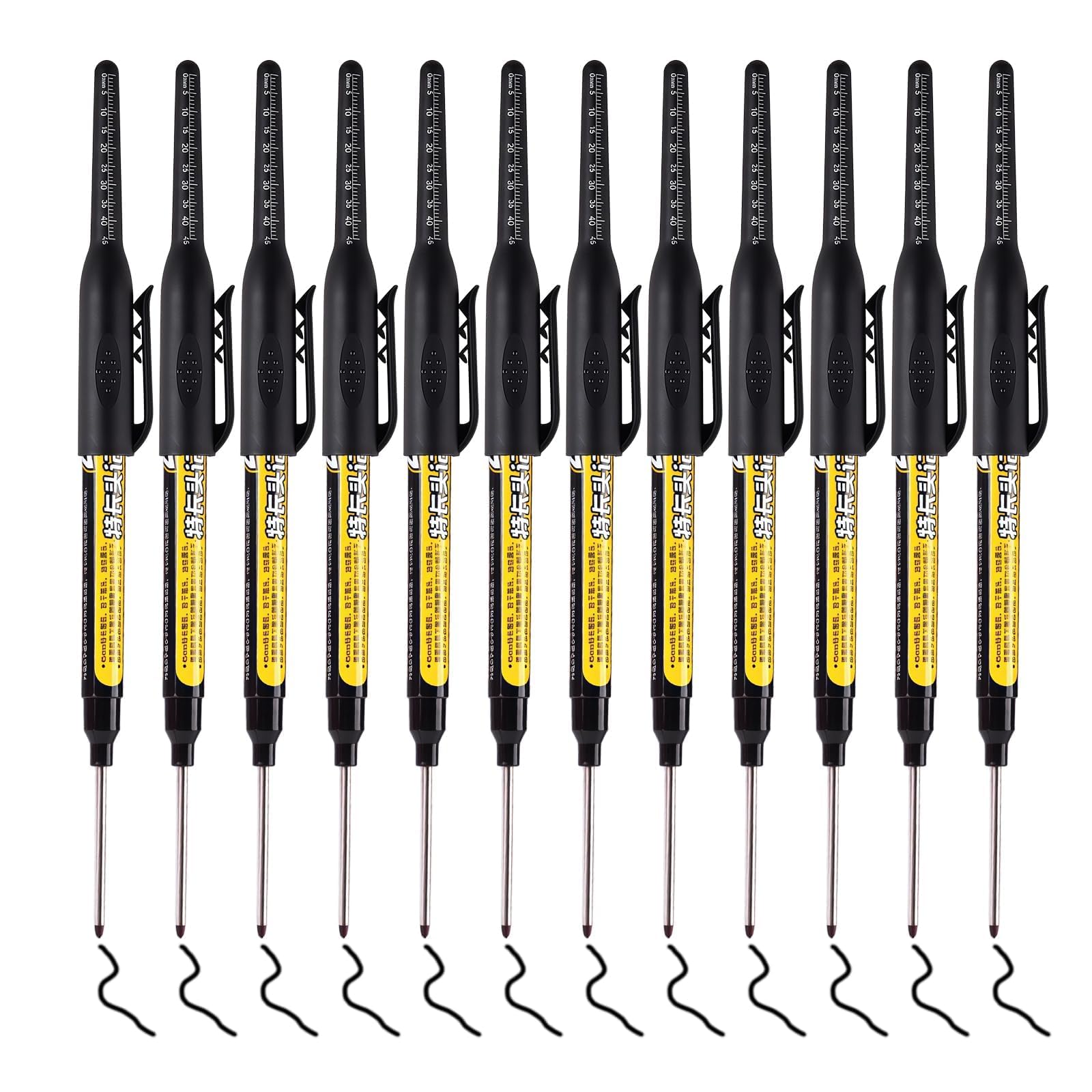 Funver 12PCS Long Nib Marker 45mm Deep Hole Marker Pens Permanent Waterproof Ink Heavy-Duty Construction Markers for Wood Metal Plastic Carpentry Metalworking