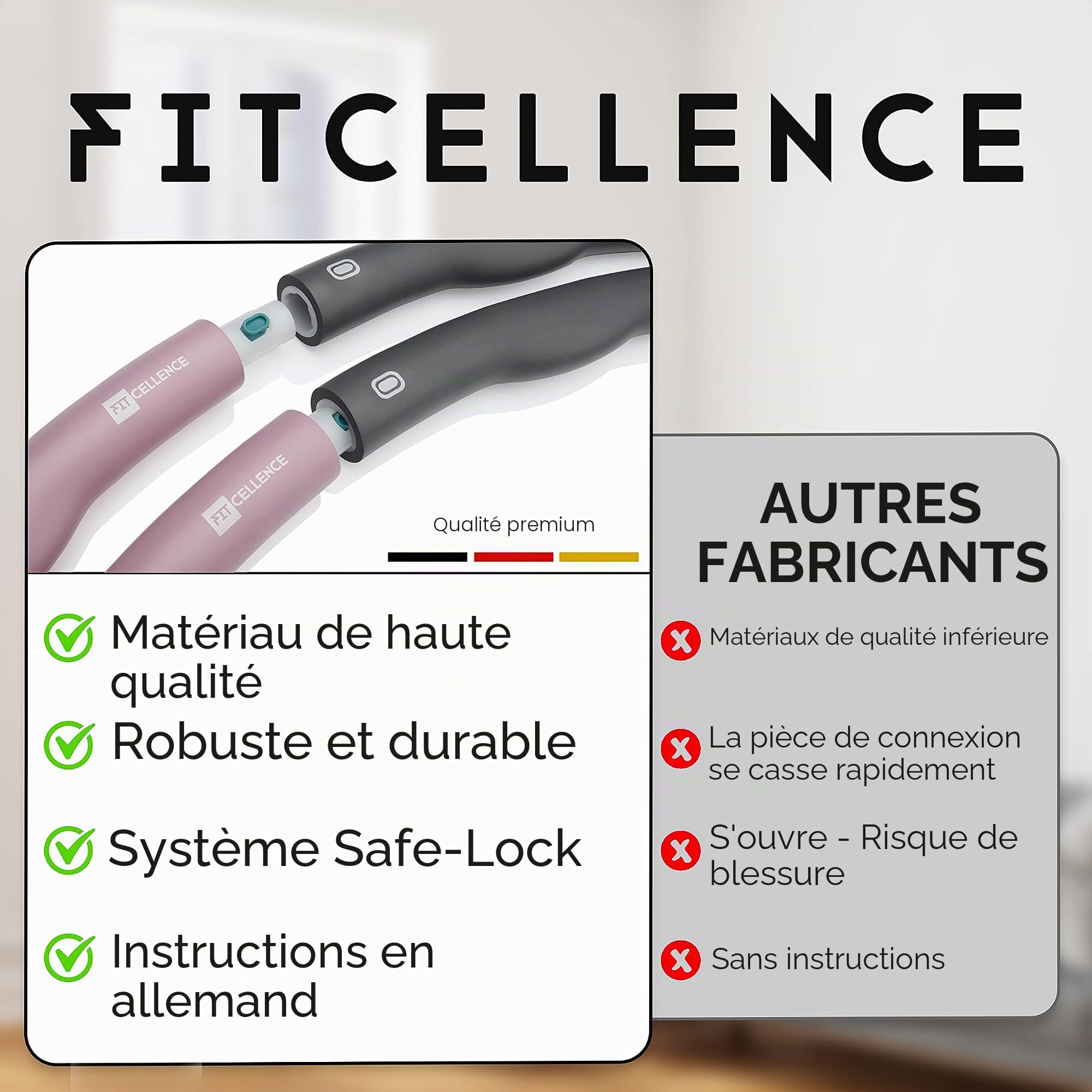 FITCELLENCE® 1,2 kg, 90 cm de diamètre, 5 à 6 pièces, cerceau pour adultes, pour perdre du poids, avec instructions pour l'entraînement intensif, les débutants et les professionnels