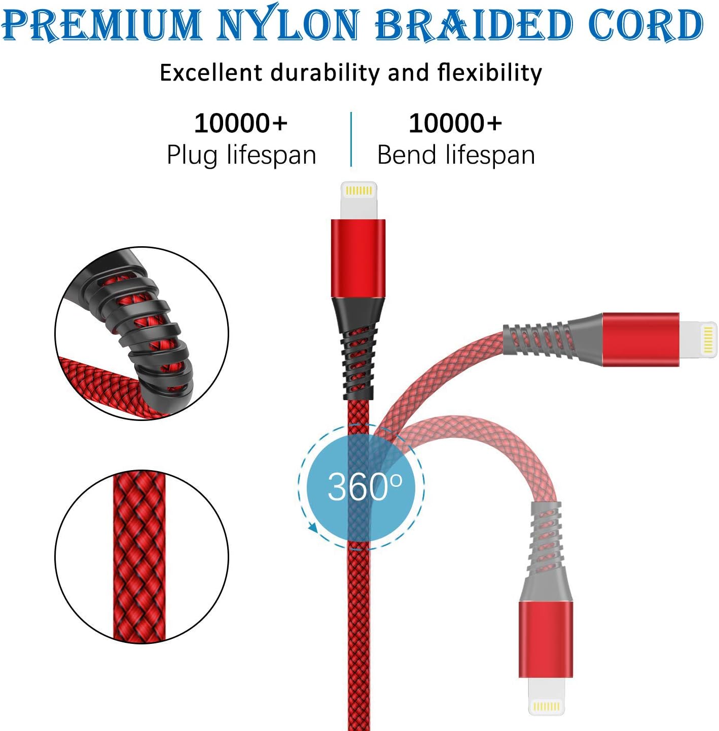 iPhone Charger Cord 6ft 2Pack, MFi Certified Lightning Cable Nylon Braided Charging Cord, Fast Charger Phone Cable Compatible with iPhone 12 Pro 11 Pro Xs Max Xr 10 8 7 6 6s Plus Se 2020 iPad