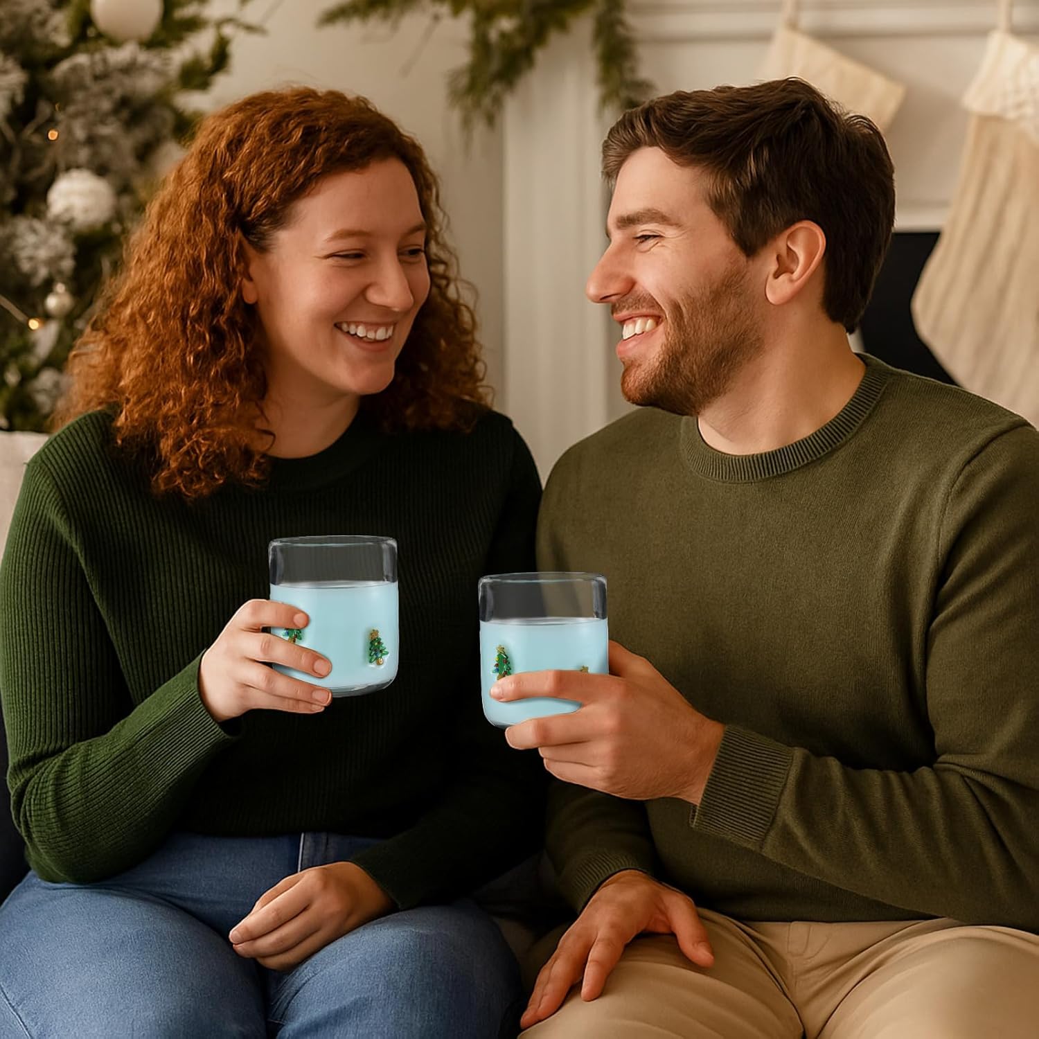 Skylety 2 Pcs Christmas Icon Juice Glass - 14 oz Christmas Tree Stemless Drinking Glass Cup for Holiday Party Supplies Gifts - Image 6