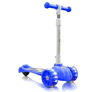 Tygatec Zoomer 3 Wheel Kids Scooter for Year 5 to 14, LED Magic Wheels, Smart Kick Scooter with Fold-able & Height Adjustable Handle for Baby Boys and Girls with Foot Brakes (Dark Blue)