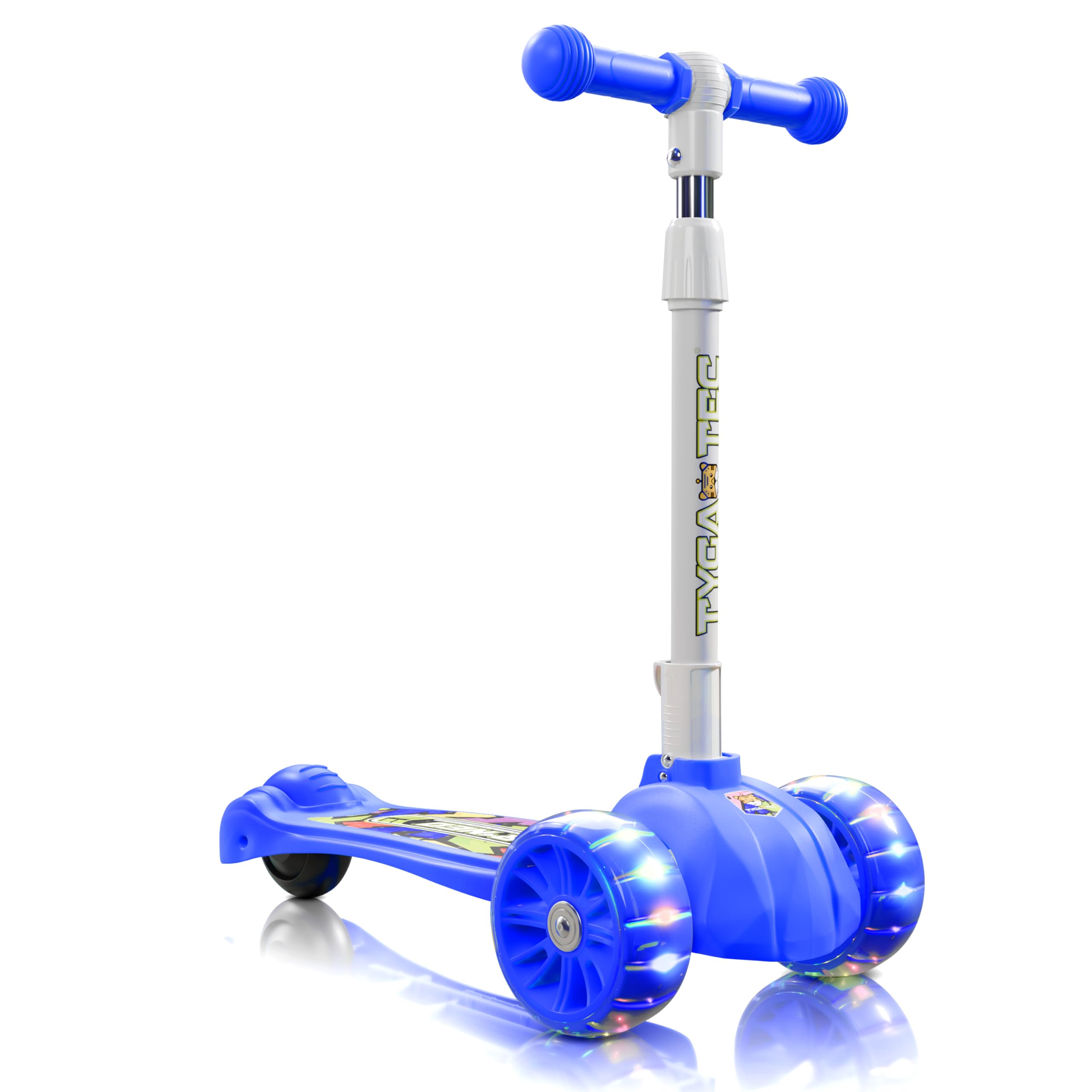 Tygatec Zoomer 3 Wheel Kids Scooter for Year 5 to 14, LED Magic Wheels, Smart Kick Scooter with Fold-able & Height Adjustable Handle for Baby Boys and Girls with Foot Brakes (Dark Blue)