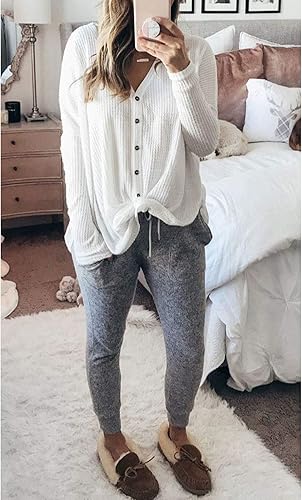 Miniatura 5 de MIHOLL - Camisa estilo blusón suelto para mujer, manga corta, con cuello en V, abotonada al frente, con nudo frontal, informal