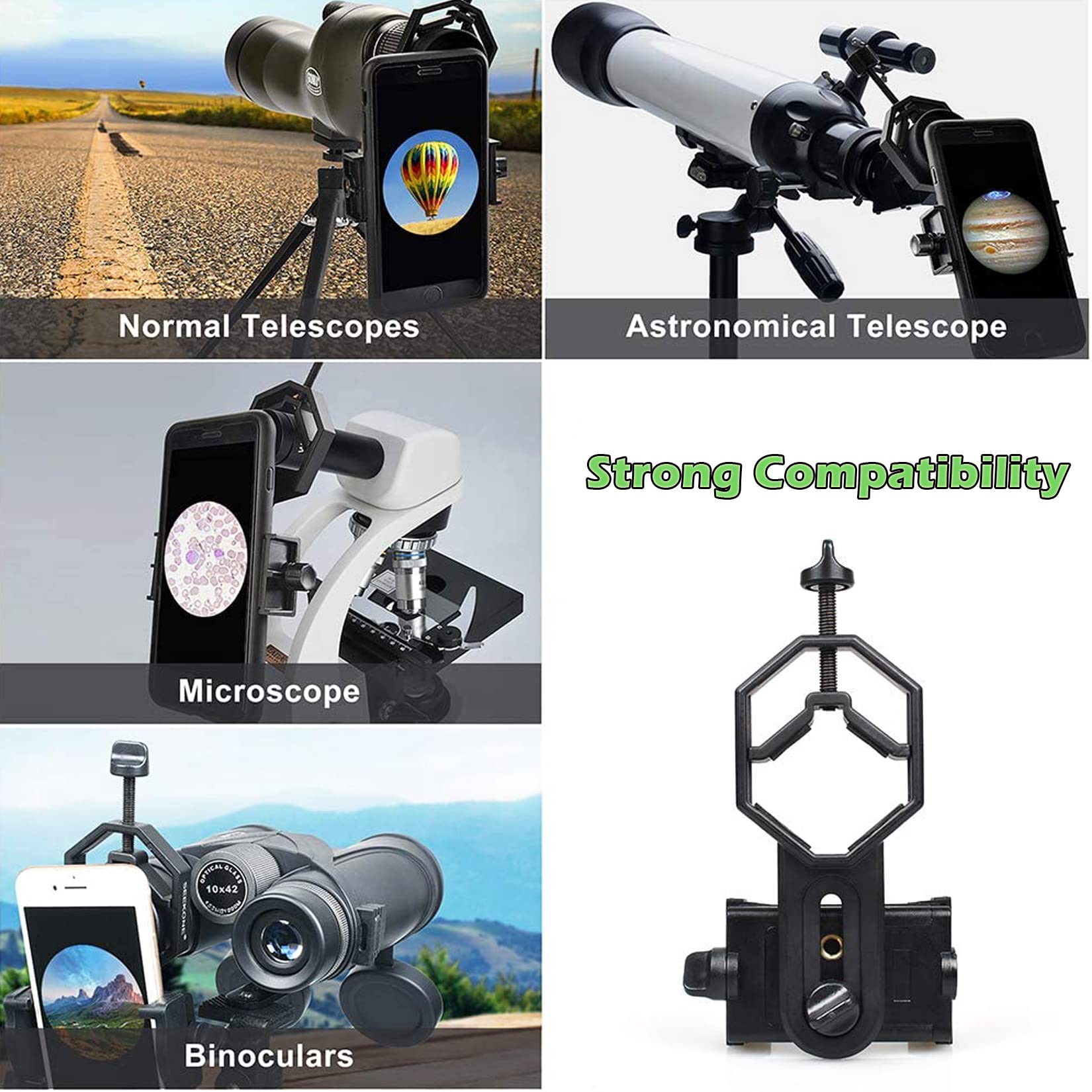 TRAMILY Adaptateur Universel Smartphone Pour Jumelles Télescope Microscope - 52 à 100 Mm