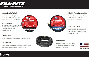 Fill-Rite FRH07514 3/4 Inch x 14 Foot Neoprene Replacement Fuel Transfer Hose with Male Ends Compatible with All Electric Fuel Pumps