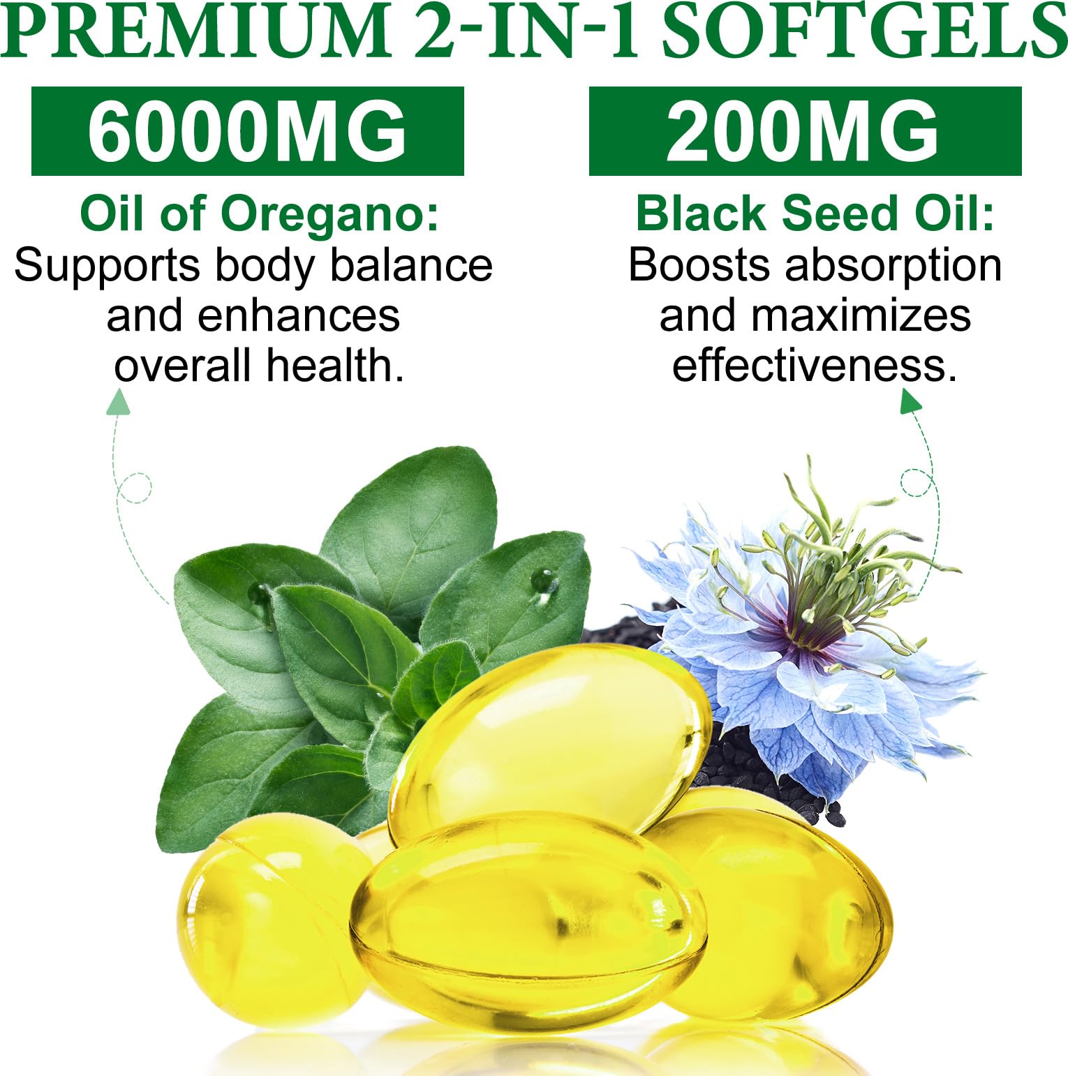 Olio di Origano Capsule, Olio di origano con olio di semi neri 120 capsule, Supporto del sistema immunitario