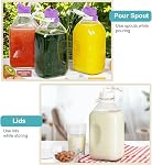 Paquet de 2 64 Oz Jugs en verre de haute qualité avec 2 Fuites et étanchéité à l'air réutilisable SCREW LID - 2 Bouteille Qt avec poignée - Pitcher à eau avec lis - 1/2 pots en verre Gal avec lignes d'échelle