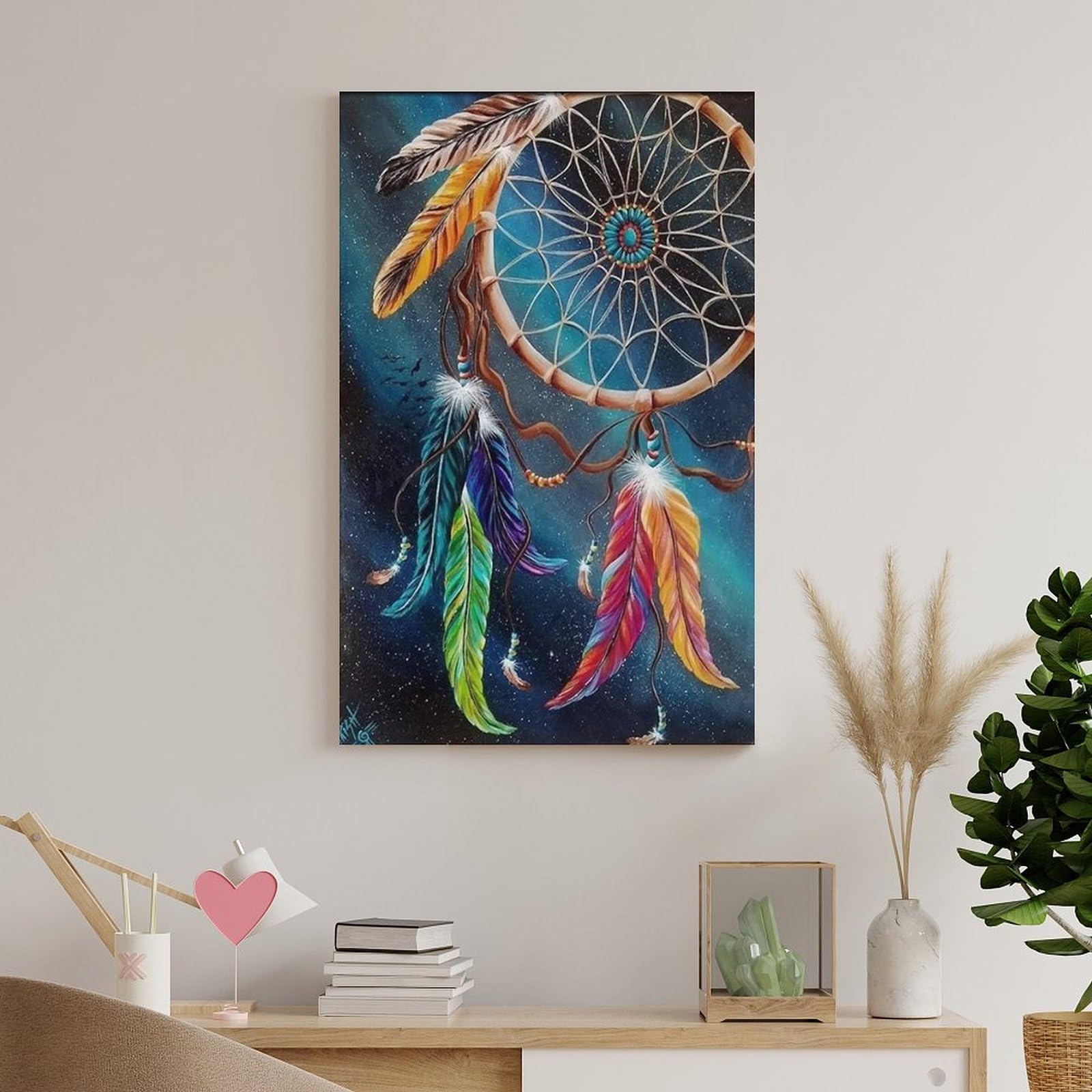 Leinwand-Kunst, Traumfänger, Heimdekoration, Gemälde für Zuhause, Schlafzimmer, Rahmen, 30,5 x 45,7 cm