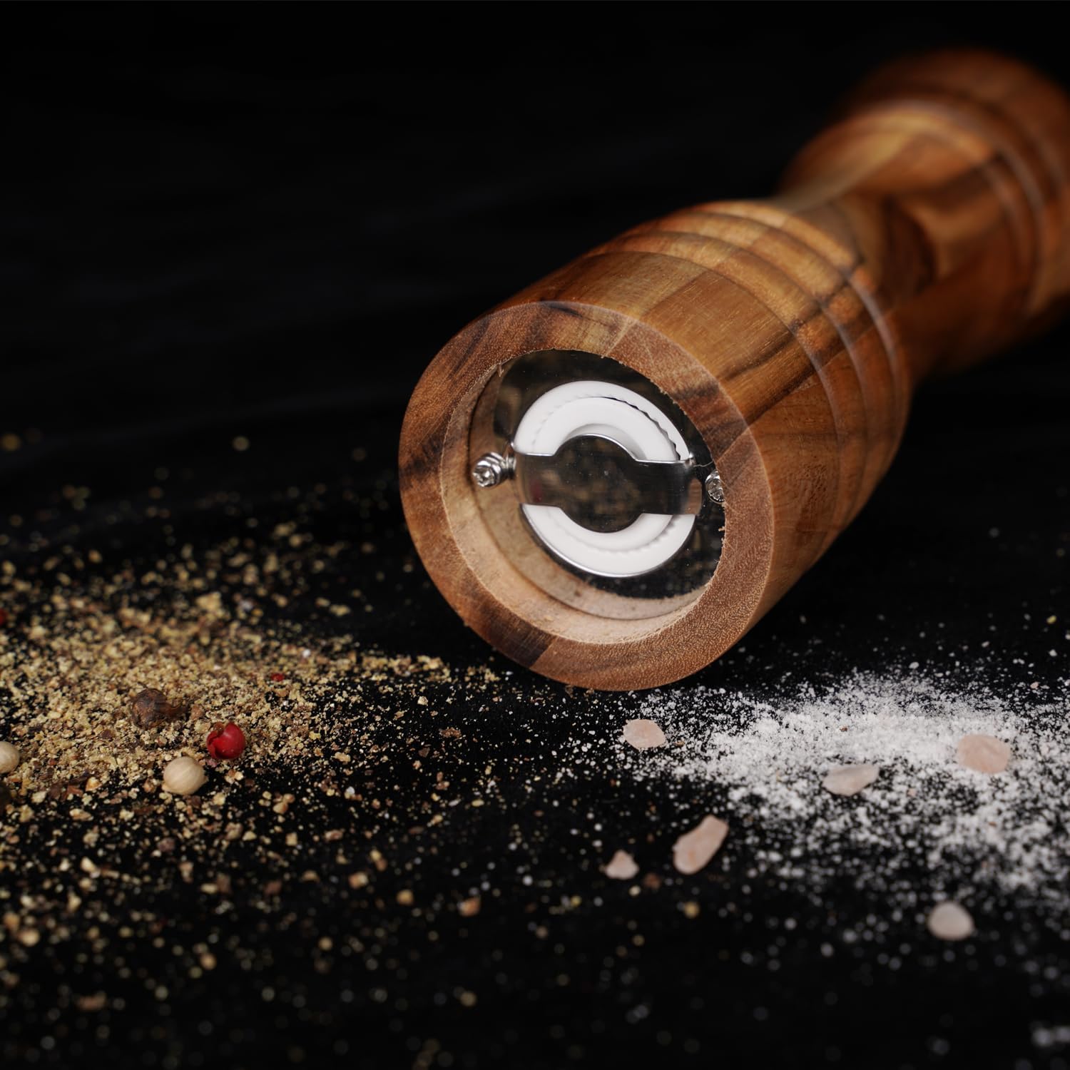 Salt and Pepper Mill Set, Set of 2 Salt and Pepper Grinder with Ceramic Grinder, Acacia Wood, Height 16.5 cm / 6 inch ((Tray is not Included)
