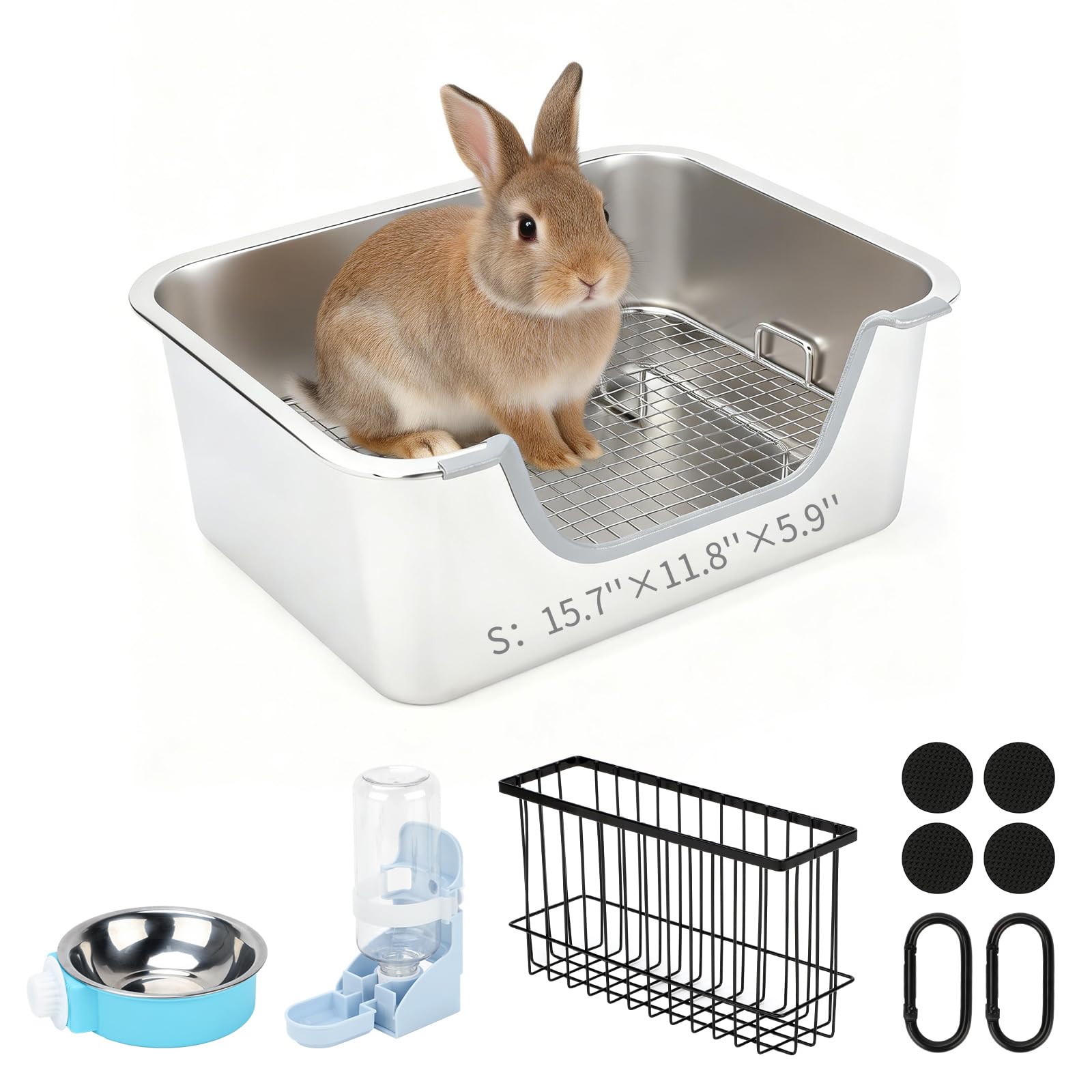 YUEPET Stainless Steel Litter Box for Rabbit with Sifting Grid, S
