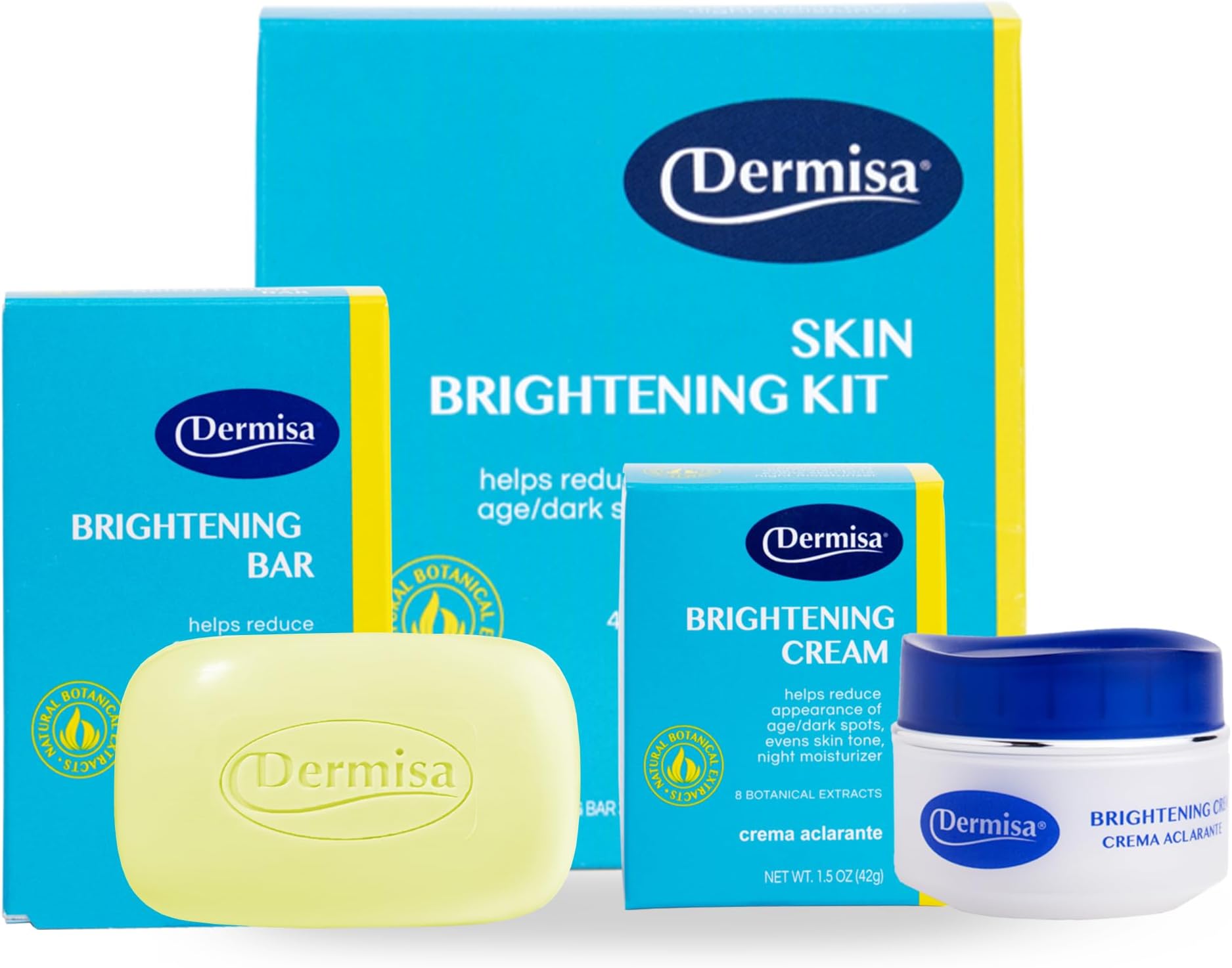 Dermisa Skin Brightening Kit with Kojic Acid, Arbutin and Licorice, Includes Brightening Bar (3oz) and Cream (1.5oz), Dark Spot Remover and Even Tone Treatment for Face and Body