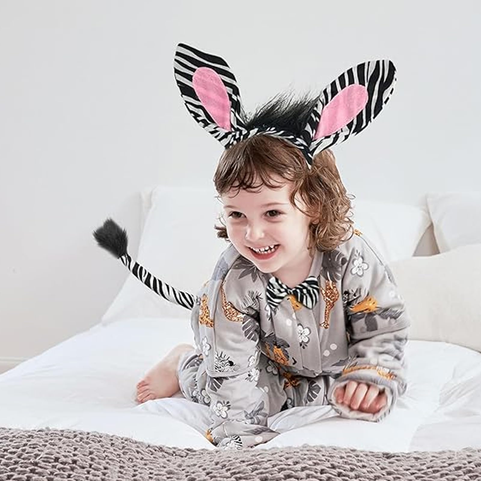 MUNSKT Animal Costume Set Ears and Tails of Zebras Headband with Ears & Tail Fancy Dress Dress Up Set for Halloween Carnival Cosplay Animal Theme Party Favors - Image 4