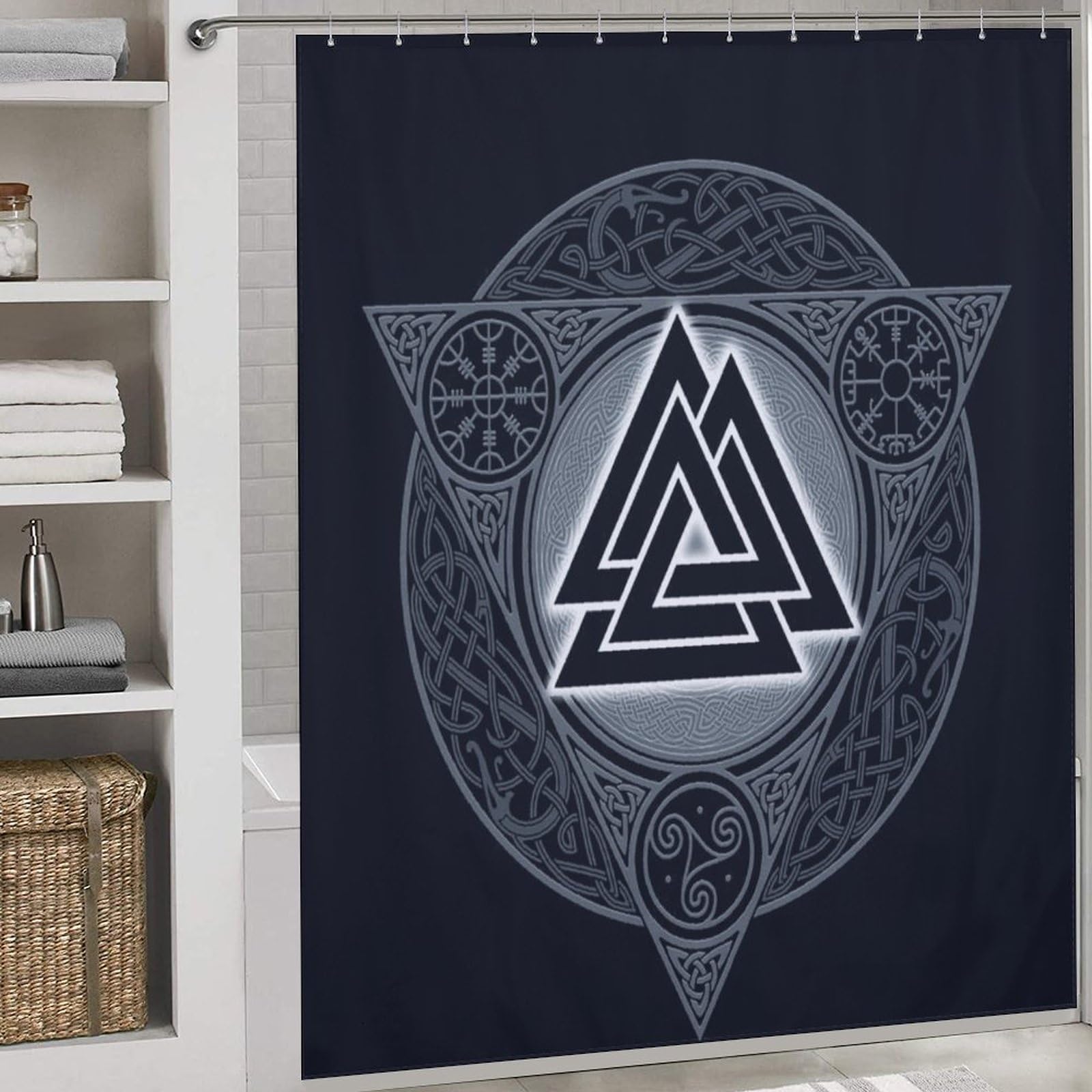 PAZZK Viking Myth Shower Curtain - Shower Curtains, Machine Washable Bath Curtains with 12 Shower Curtain Rings, Polyester Fabric Bathroom Curtains, 72x72Inch (183x183cm)