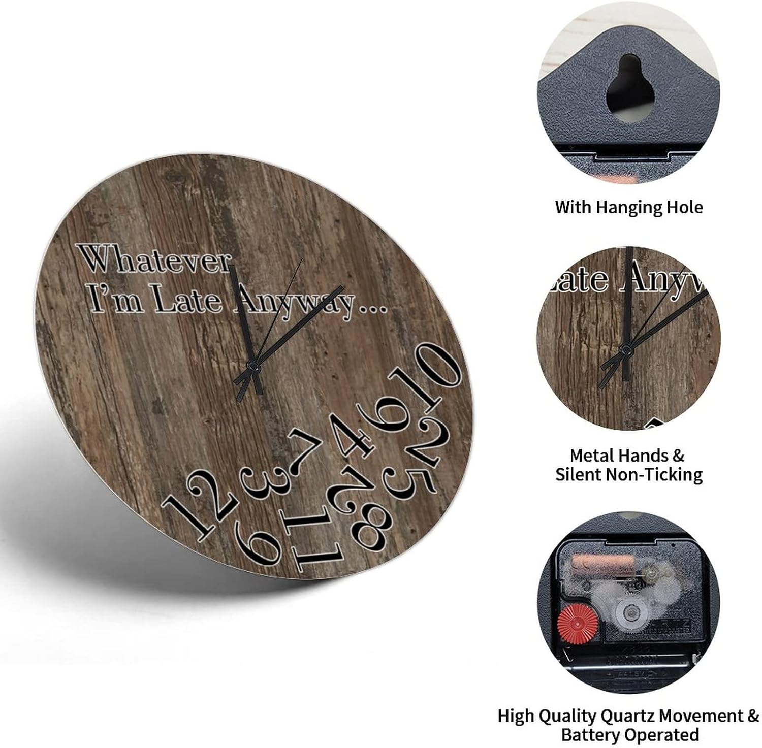 Brown Wood Grain Hanging Clock 15in Arabic Numerals Wooden Clock Silent Non Ticking Country Style Thanksgiving Day Gift Antique Home Accessories for Mantel Living Room Office Garden
