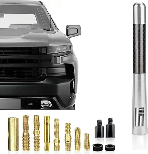 Miniatura 1 de Pack-1 Antena automotriz corta de fibra de carbono con acabado pulido, antena de radio de automóvil de 4.7 pulgadas con bandera estadounidense con