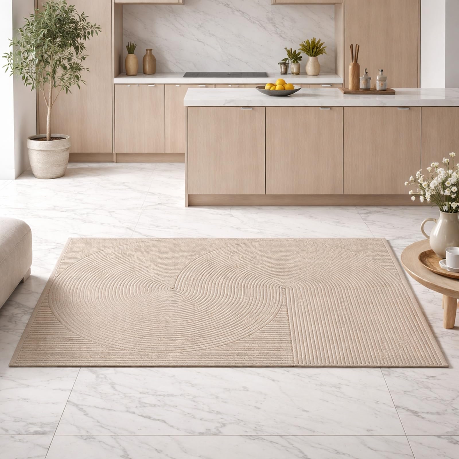 Tapis d'entrée intérieur géométrique beige 70x140 cm pour salon et chambre