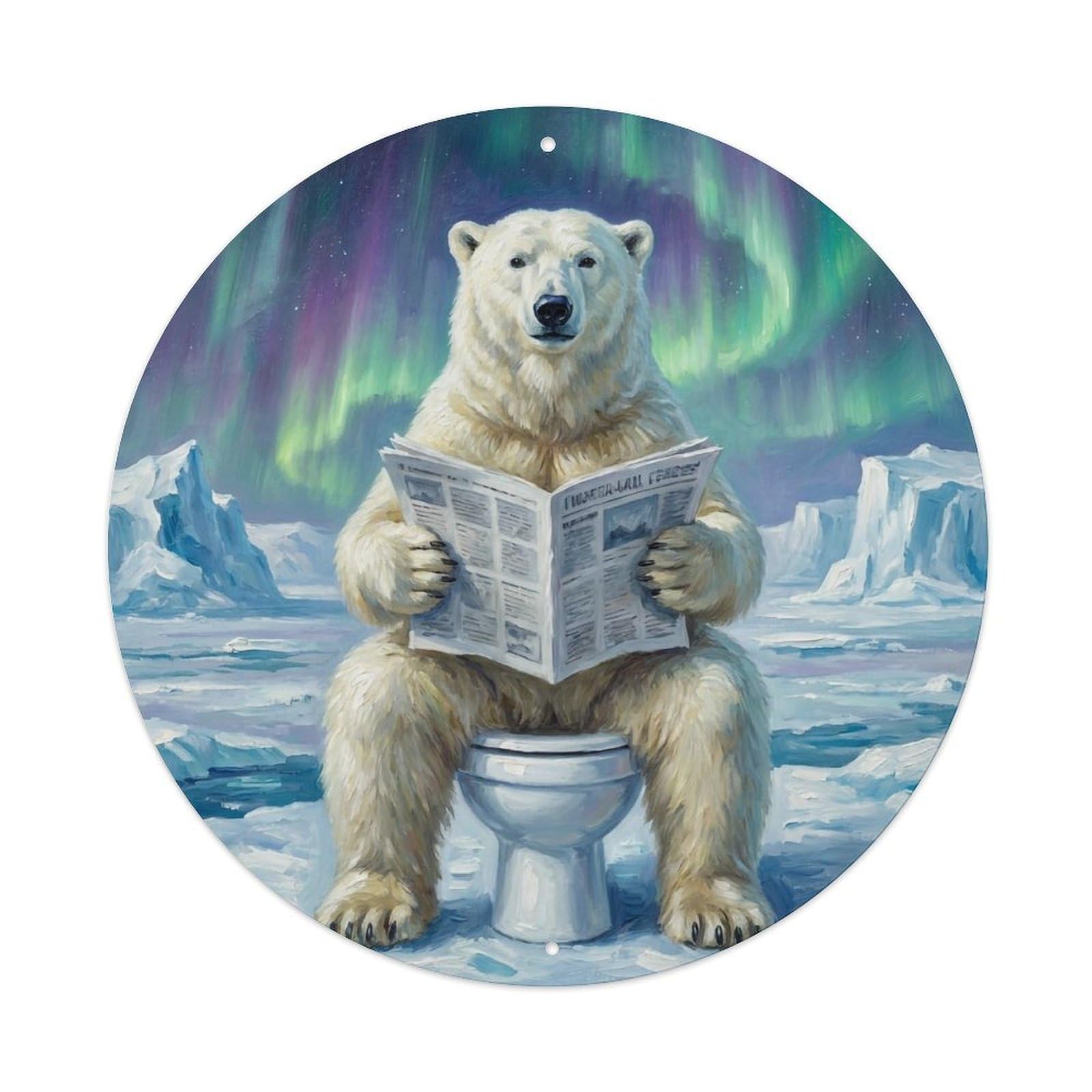 Polar Bear On Toilet Humorous Bathroom Frozen Tundra Metal Tin Sign