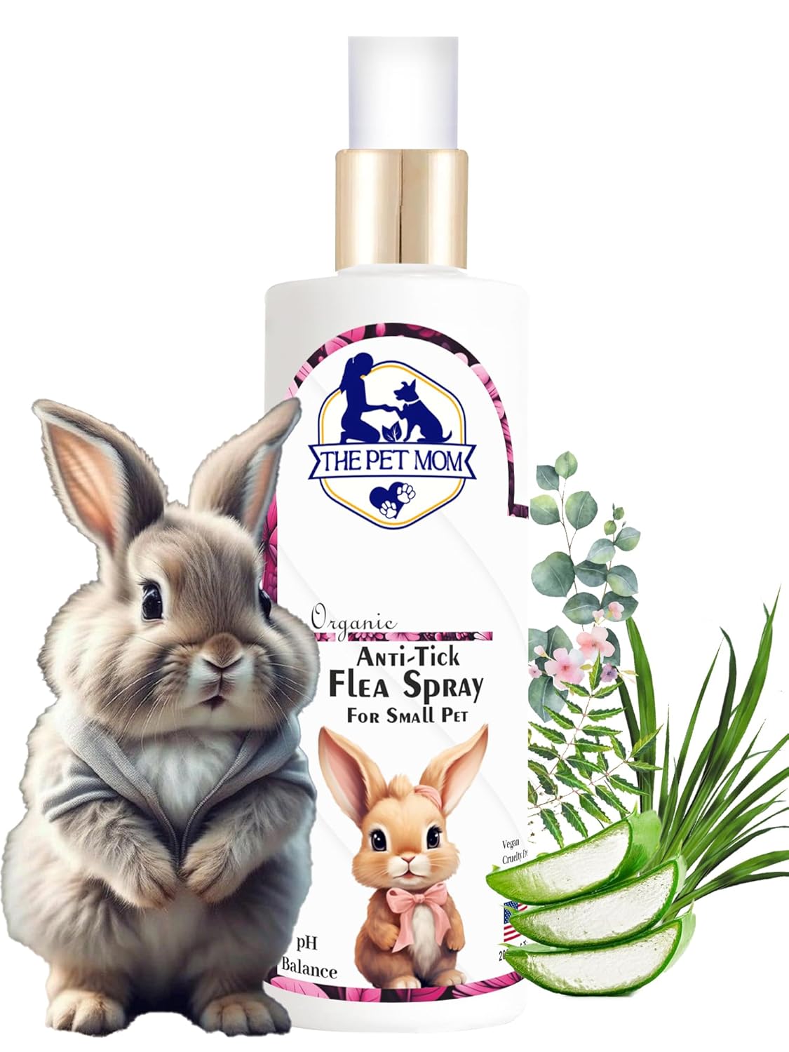 The Pet Mom AntiTick Flea Rabbit Spray for Ticks, Lice, Fleas, Anti