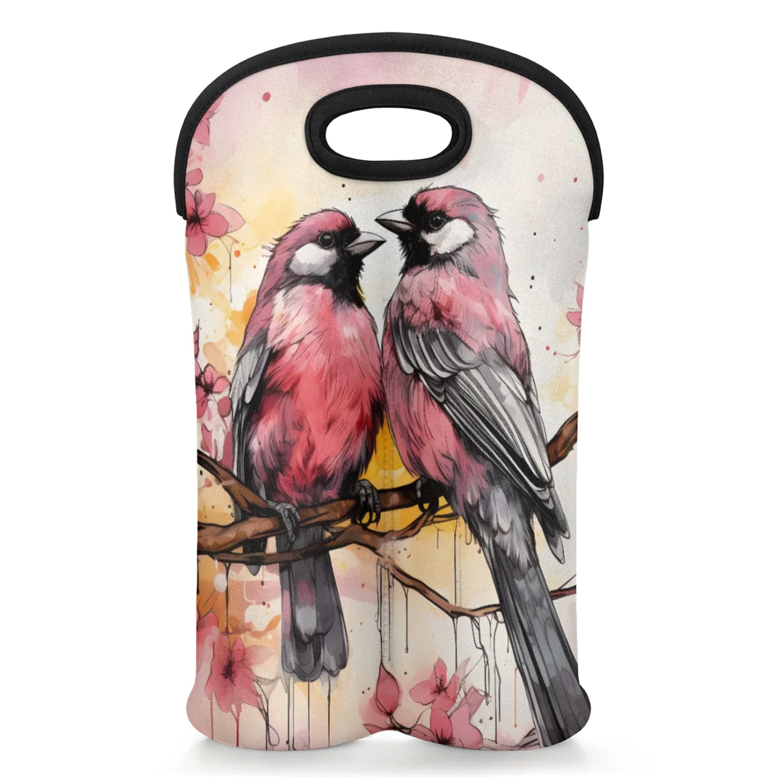 GzLeyigou 2 Bottles Bird Wine Bag Sleeve Totes Birds on Tree Neoprene Protective Wine Carrier Bag for Wine,Water, Champagne, Beer, Baby Bottles,Gift 14.5 x 10 Inches