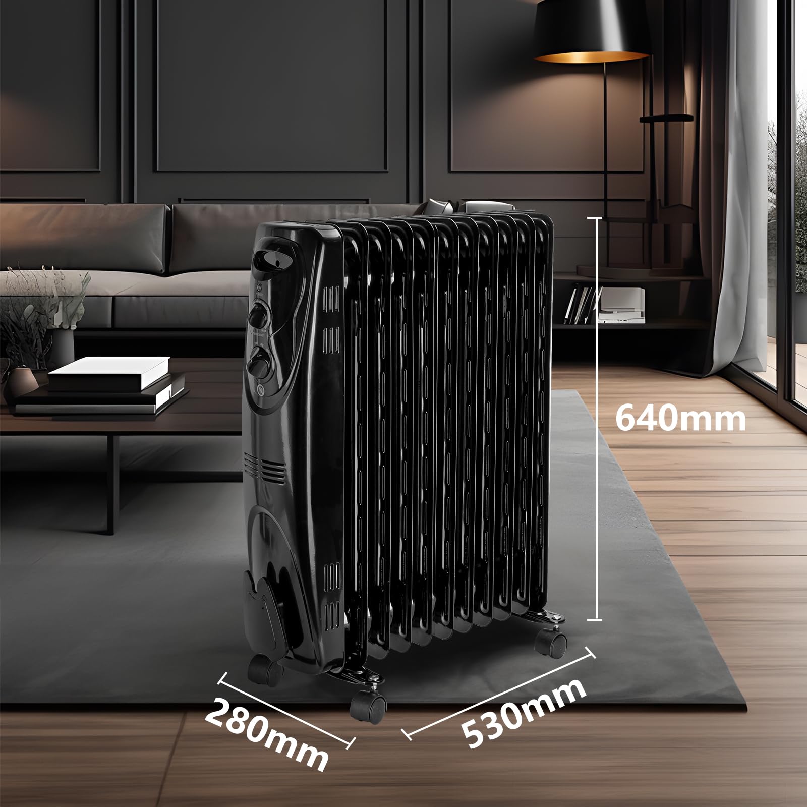 Aigostar Tummie– Radiateur à Bain d’huile Portable. 2300 W. 11 éléments,3 niveaux de puissance et thermostat réglable. Couleur noir. Design exclusif.