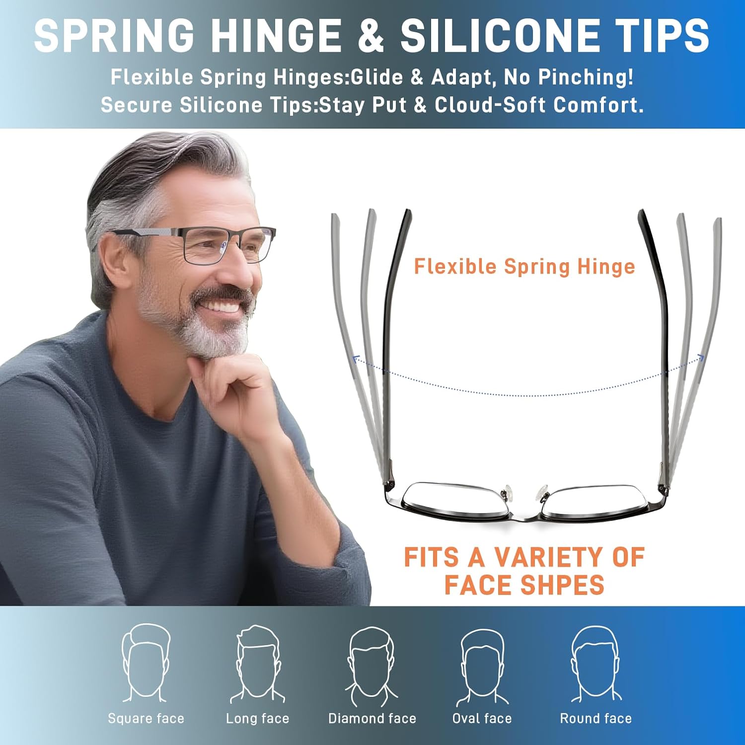 2 Pack Men's Progressive Multifocal Reading Glasses,Rectangle Metal Frame with Spring Hinge Silicone Temple Blue Light Blocking Lenses Computer Readers Anti Eyestrain,2.5x - Image 7