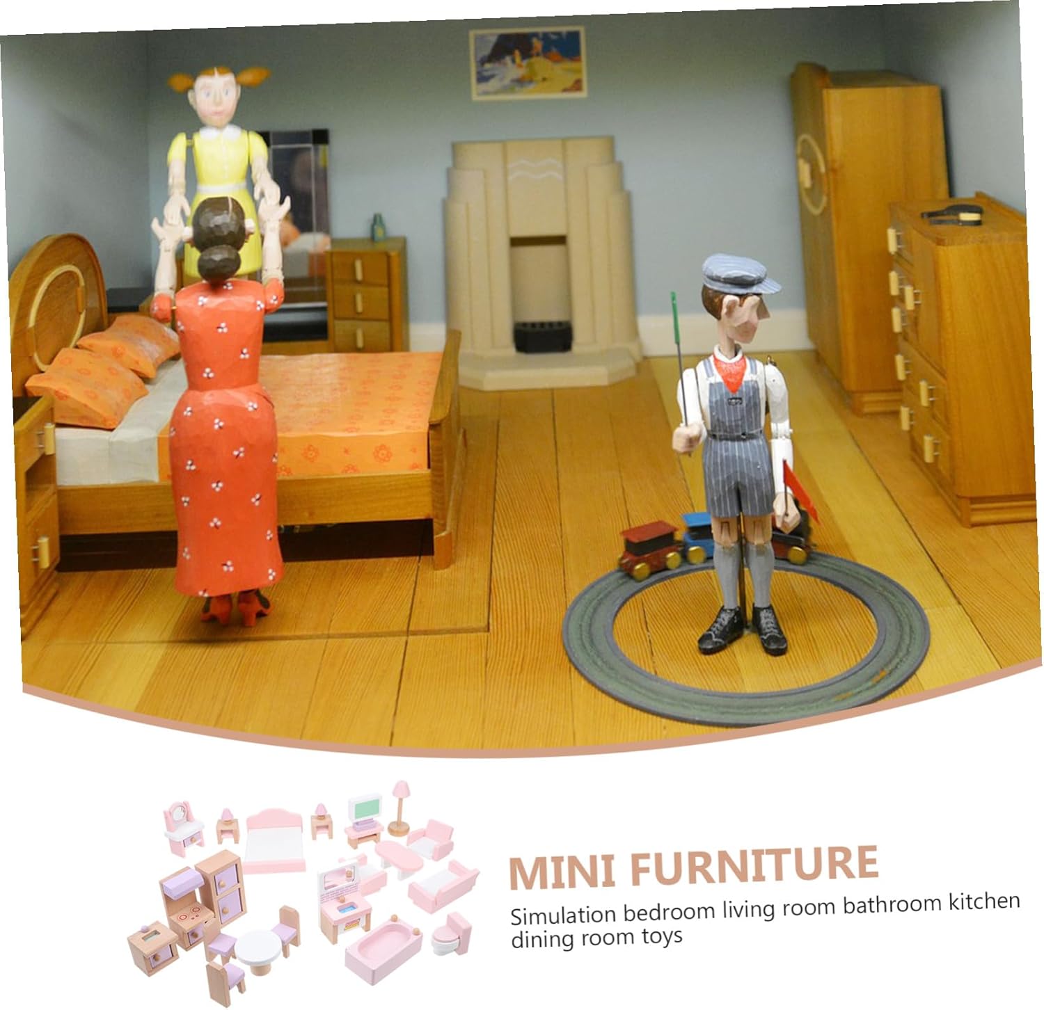 Vaguelly 22Pcs Mini Furniture for Dollhouse Playhouse with Bedroom Home Cooking Bathroom Accessories Realistic Pretend Playhouse Decor
