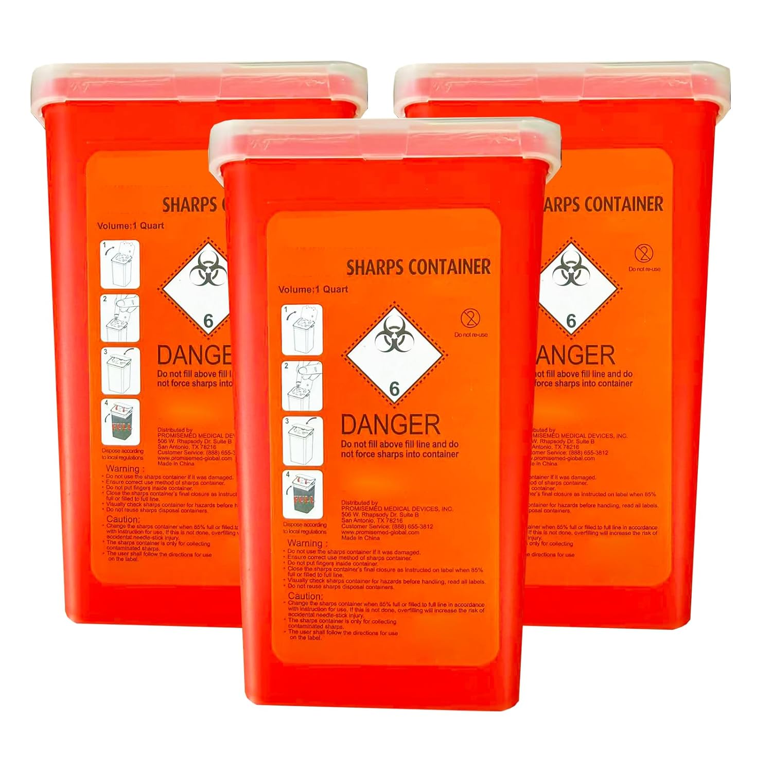 Sharps Container for Home Use 1 Quart (3-Pack) | Needle Disposal Containers | Biohazard Containers, Syringe Disposal | Professional Sharp Waste Disposal Small | Portable Container for Travel