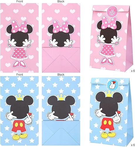 Miniatura 2 de HOWAF Paquete de 12 bolsas de fiesta de Mickey con calcomanías, bolsas de papel de regalo de Mickey, bolsas de golosinas de Mickey para niños,
