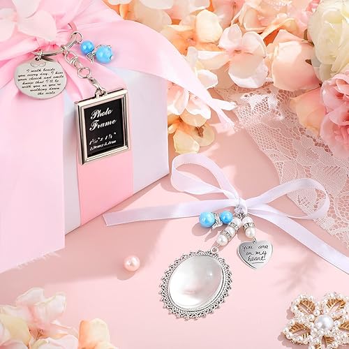 Miniatura 5 de 2 piezas de ramo de boda, ramo de novia, dije de encaje ovalado para novia, dije conmemorativo de ángel con la frase "You Are Always in My Heart"