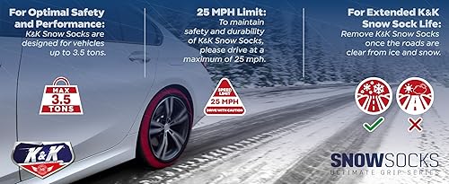 Miniatura 8 de K&K - Calcetines de nieve automotrices para neumáticos, serie Pro para el mejor agarre, dispositivo de tracción alternativo para camión, SUV,