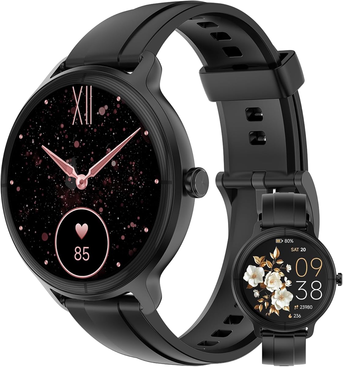 PROTKPETS Smart Watches for Women Men 1.27" HD Fitness Tracker with Heart Rate/Sleep/Step/SpO2 Monitor, IP68 Waterproof Watch for Android iOS (Black) : Electronics