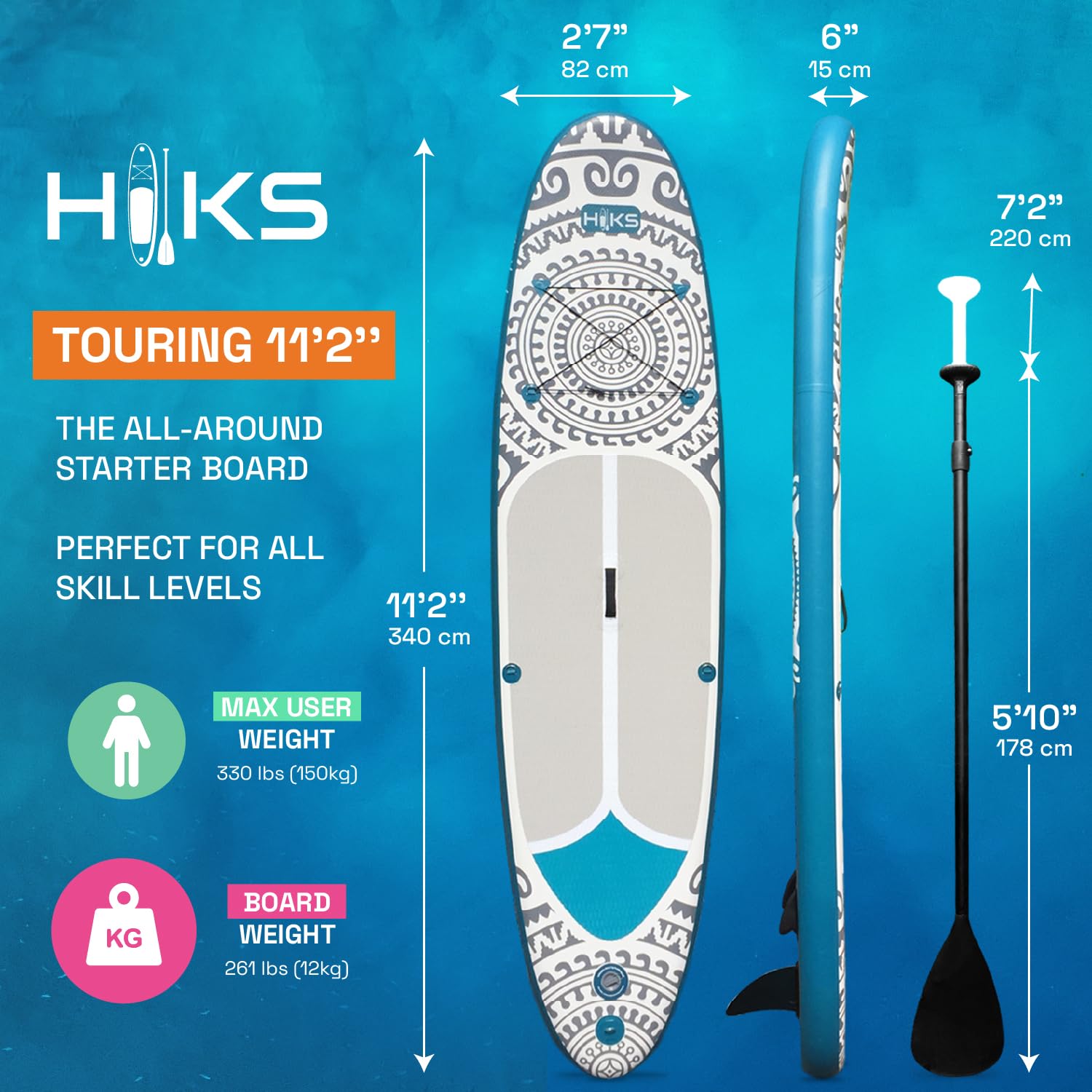 Set Stand Up Paddle Board HIKS Gonfiabile - 3.5m, Con Pagaia, Pompa, Zaino E Leash, Per Principianti - Foto 12