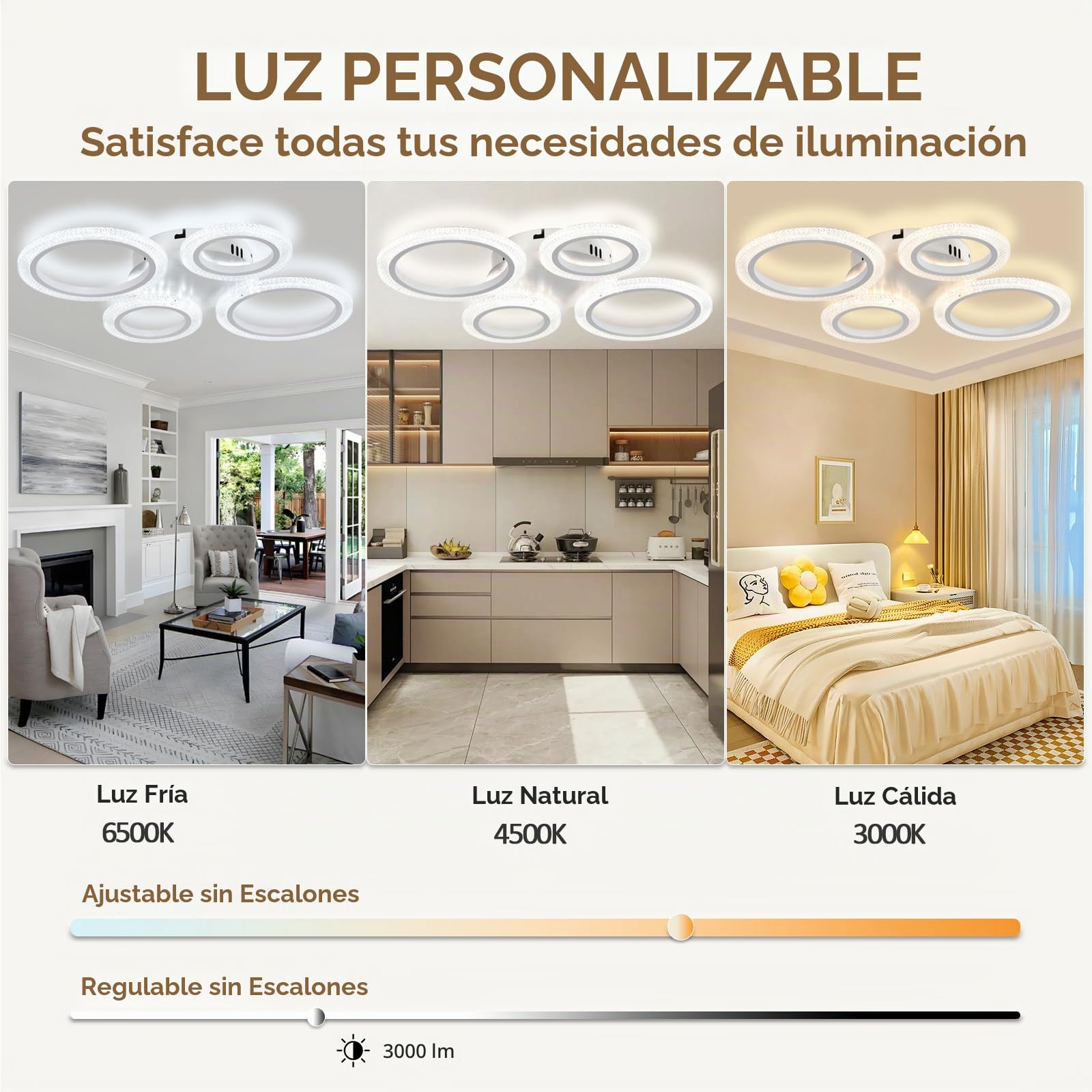 Lámpara de Techo Led Inteligente Moderna con Control Remoto y App, 48W Ceiling Lamp Regulable, 3 Temperaturas de Color, Modo Memoria y Timer, Para Dormitorios, Salones y Cocinas, Blanco