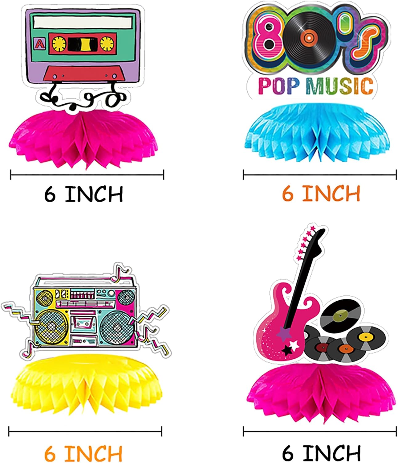 80s Retro Party Decorations Honeycomb Table Centerpieces 9PCS image 5