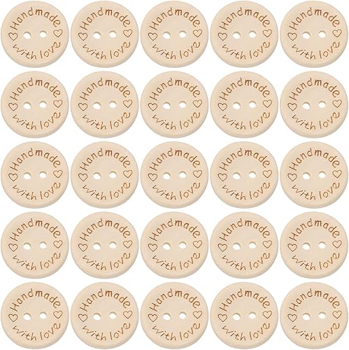 Shapenty Madera hecha a mano con botones de amor, 2 agujeros, botones de costura redondos, para regalar, tejer, tejer, proyectos de manualidades,