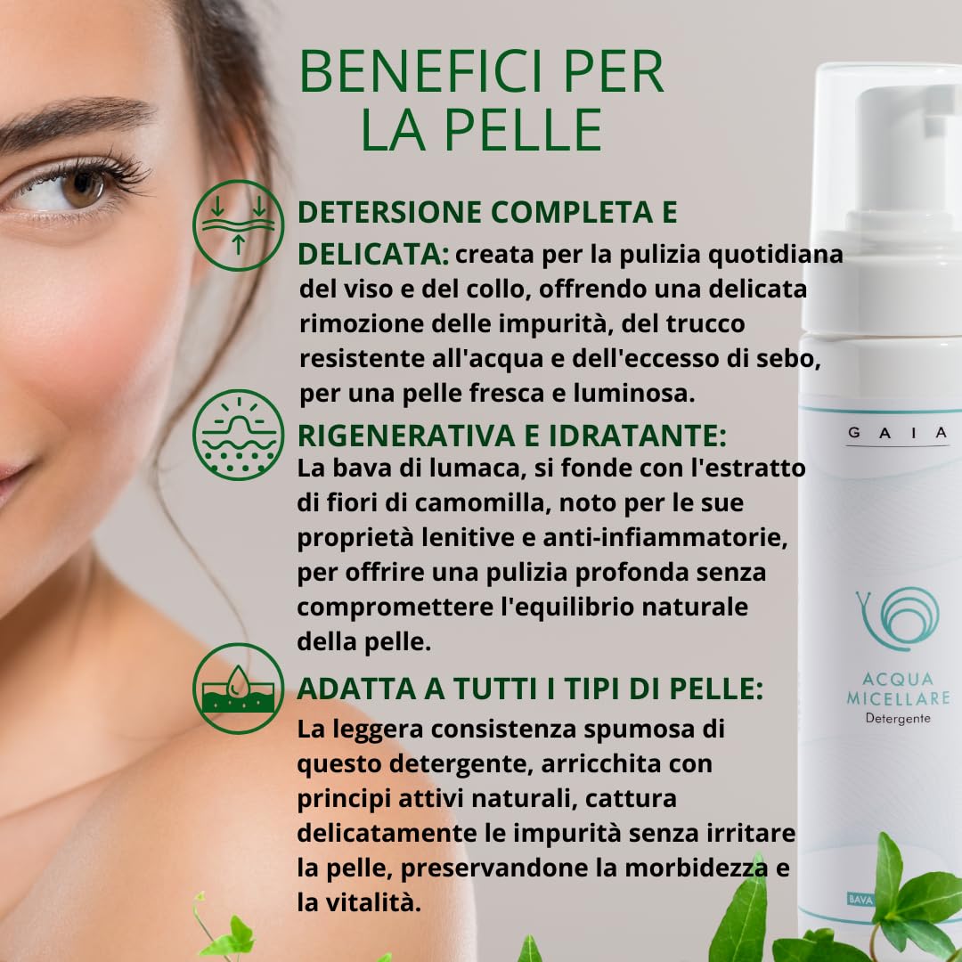 Greenlab Eliciculture Mousse Nettoyant Démaquillant Visage et Cou GAIA 200 ml - Avec Bave d'escargot pure, pour une peau propre, fraîche et lumineuse; Convient à tous les types de peau
