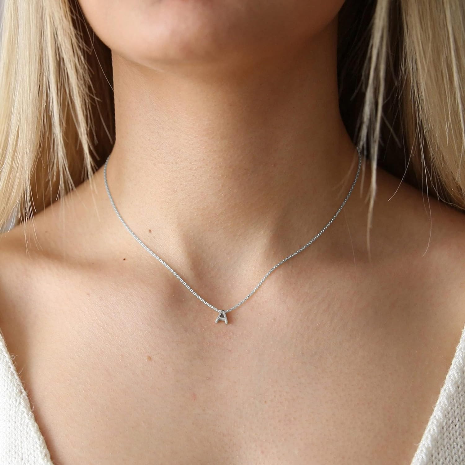 Cute Necklaces for Women, Dainty Silver Initial Necklaces Simple Silver Choker Aesthetic Tiny Letter Pendant Cute Necklace for Women - Image 3