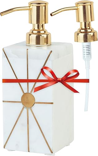 Crocon Dispensador de jabón de mármol blanco para baño, cocina y encimera, botella de bomba de líquido de mano con bomba dorada extra inoxidable,