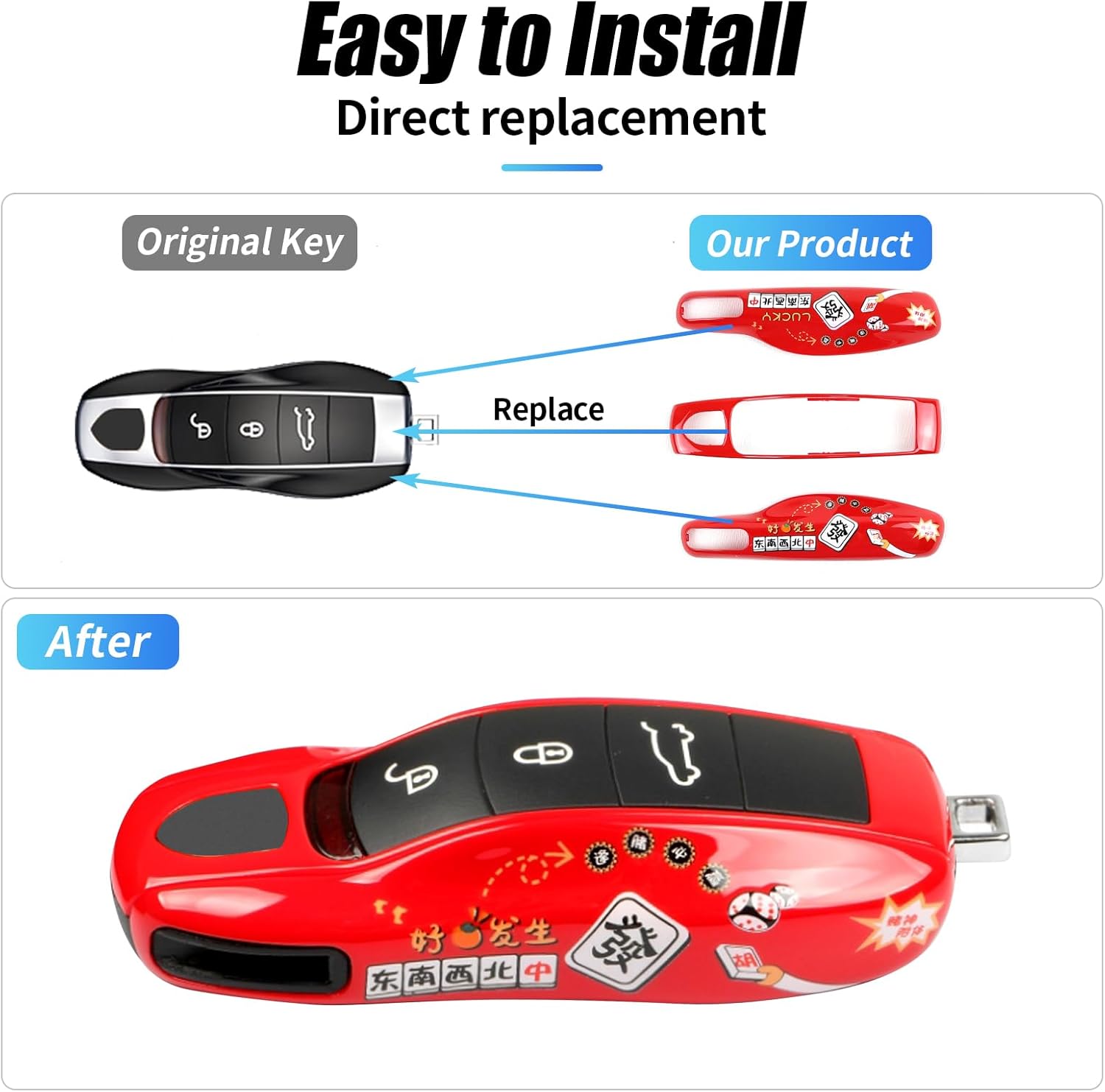 Chinese Red Key Fob Cover Compatible with Porsche Key Shell Key Fob Shell Replacement Compatible with Porsche Cayenne Panamera 911 718 Macan Boxster Cayman Old Style - Image 5